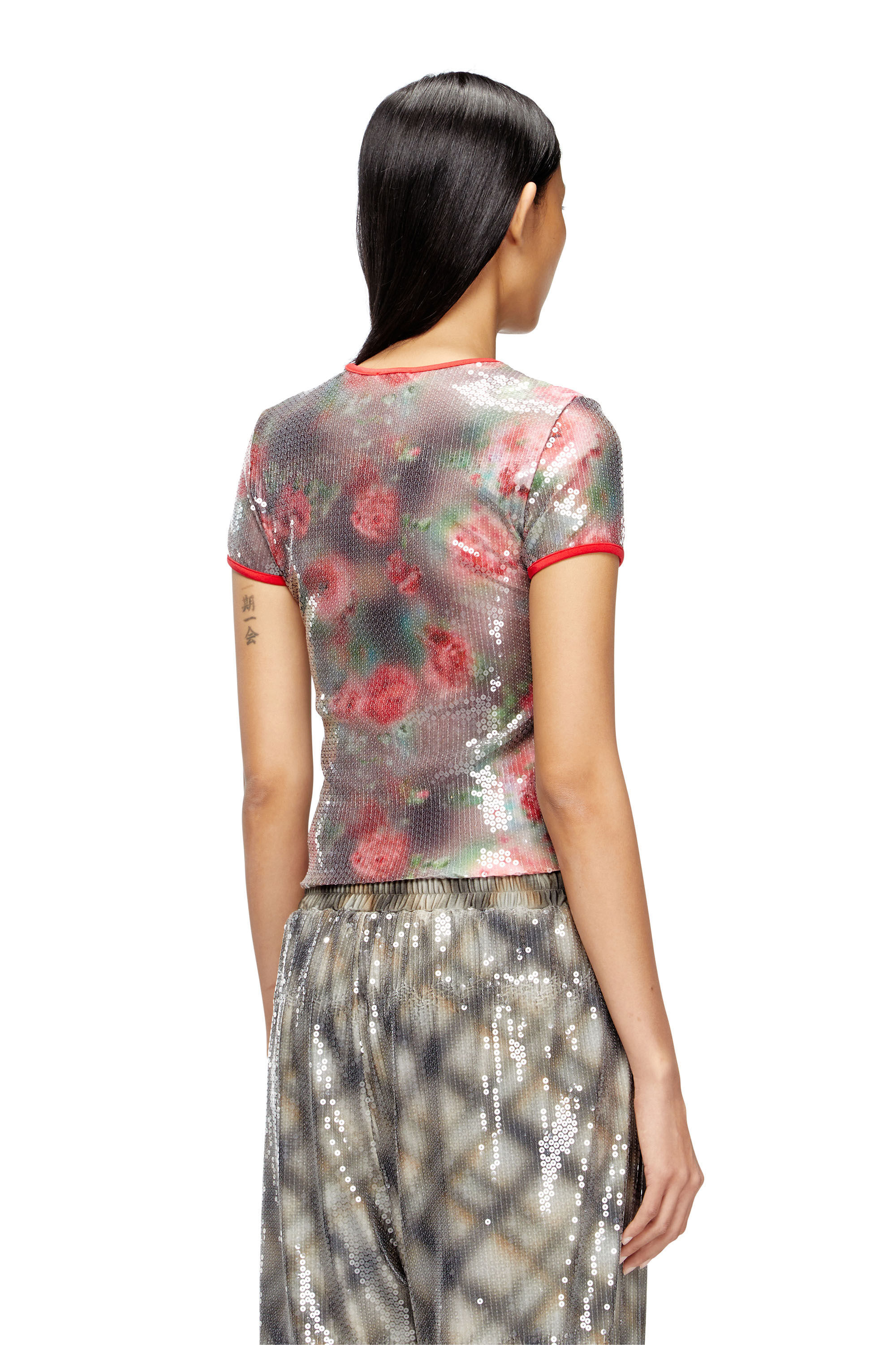 Diesel - T-UNKYEL, Haut ajusté en jersey à imprimé floral avec sequins Femme in Polychrome - 4