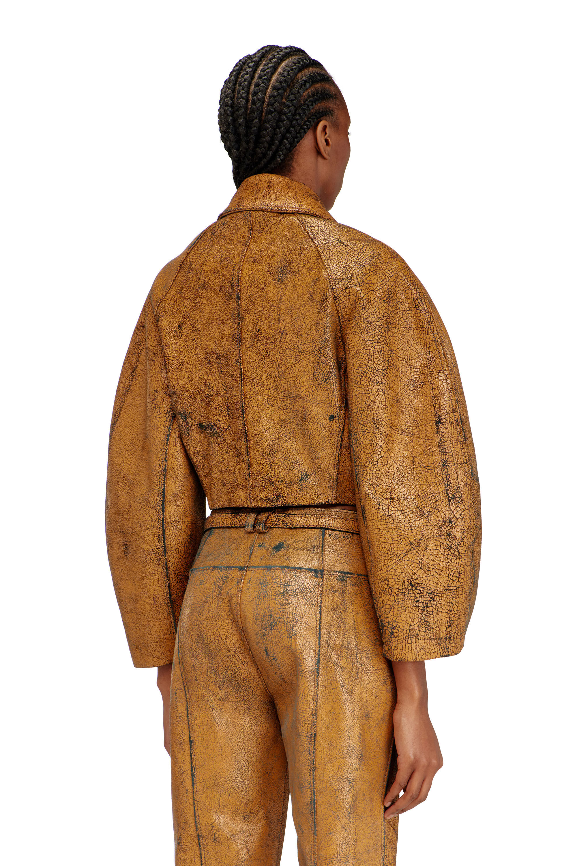 Diesel - L-RAYA, Giacca cocoon cropped in pelle craquel&eacute; Donna in ToBeDefined - 4