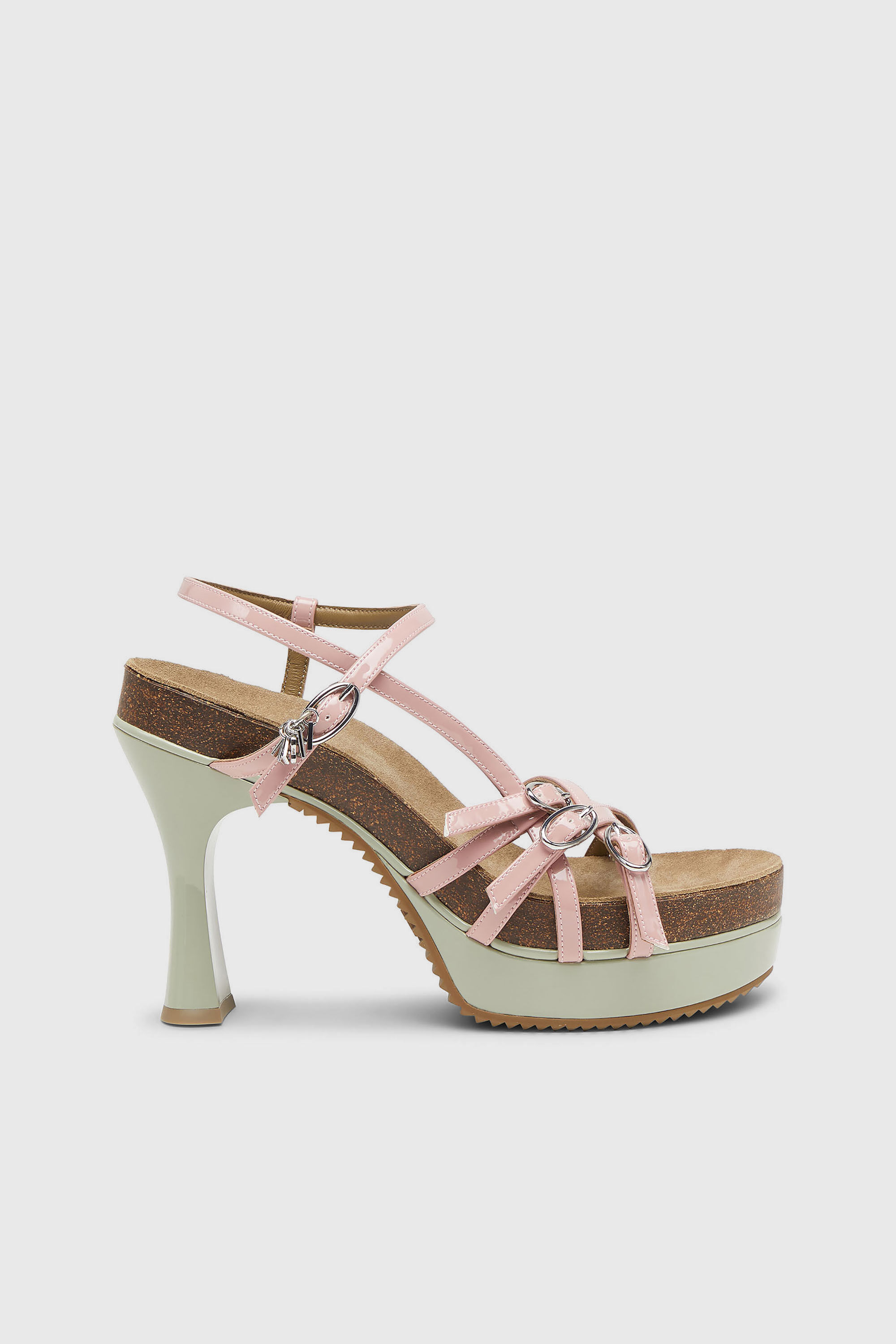 Diesel - D-WOODSTOCK 105 SANDAL, Damen D-Woodstock-Riemchen-Plateausandalen aus gl&auml;nzendem PU in Rosa/Weiss - 1
