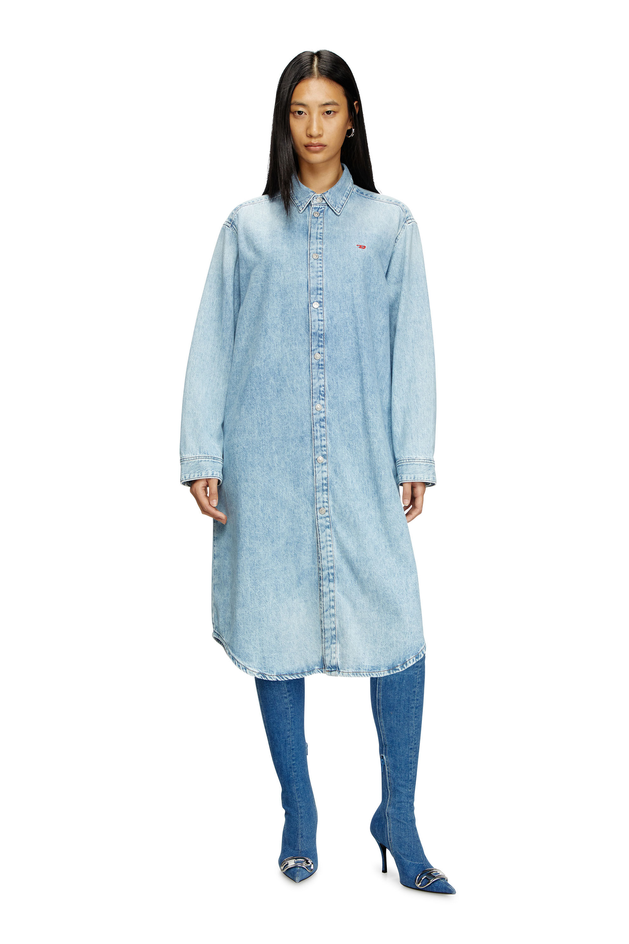 Diesel - DE-DALIS, Damen Shirtkleid aus Denim in Hellblau - 3
