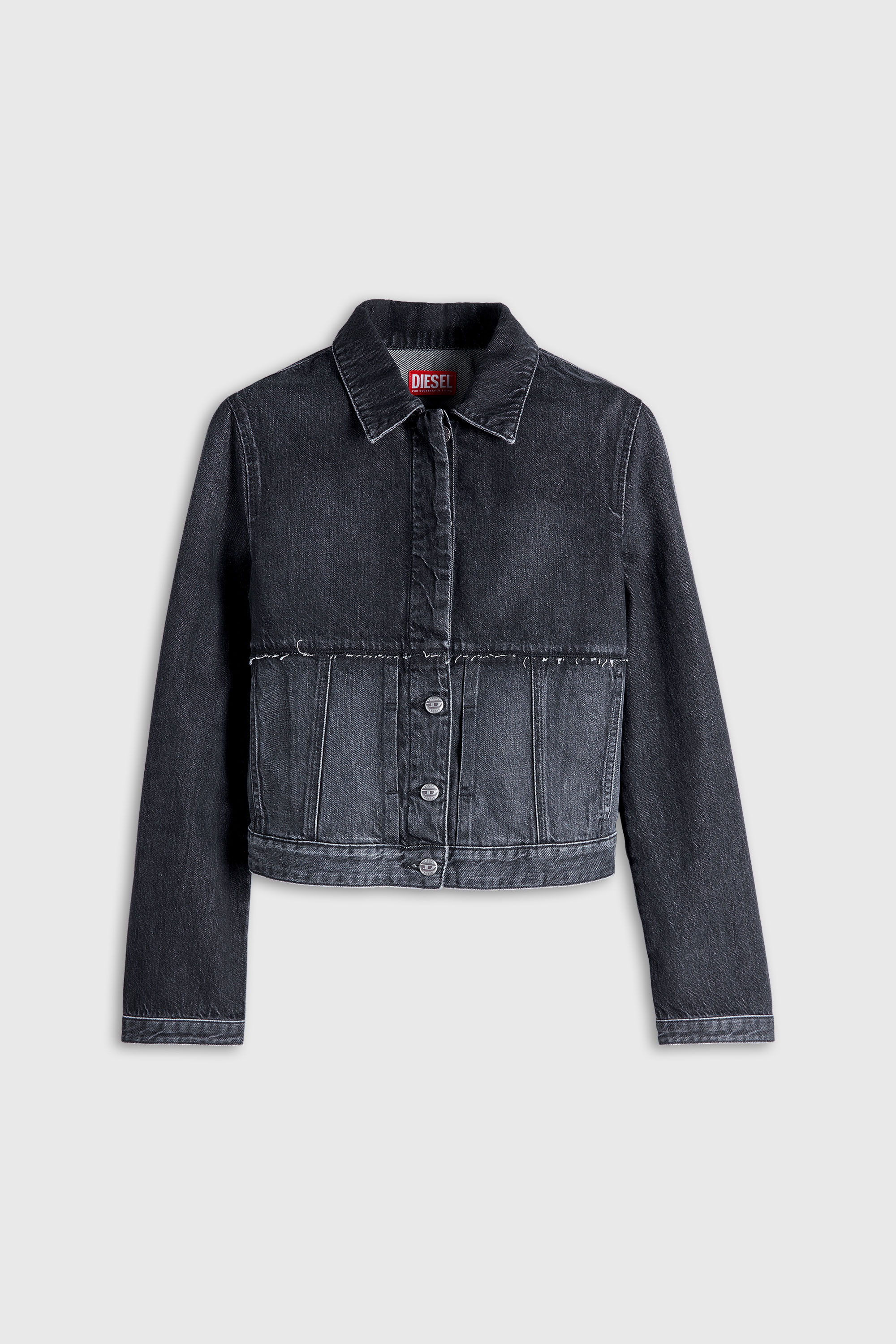 Diesel - DE-KATO-SE, Damen Jacke aus segmentiertem Denim in Schwarz/Dunkelgrau - 2