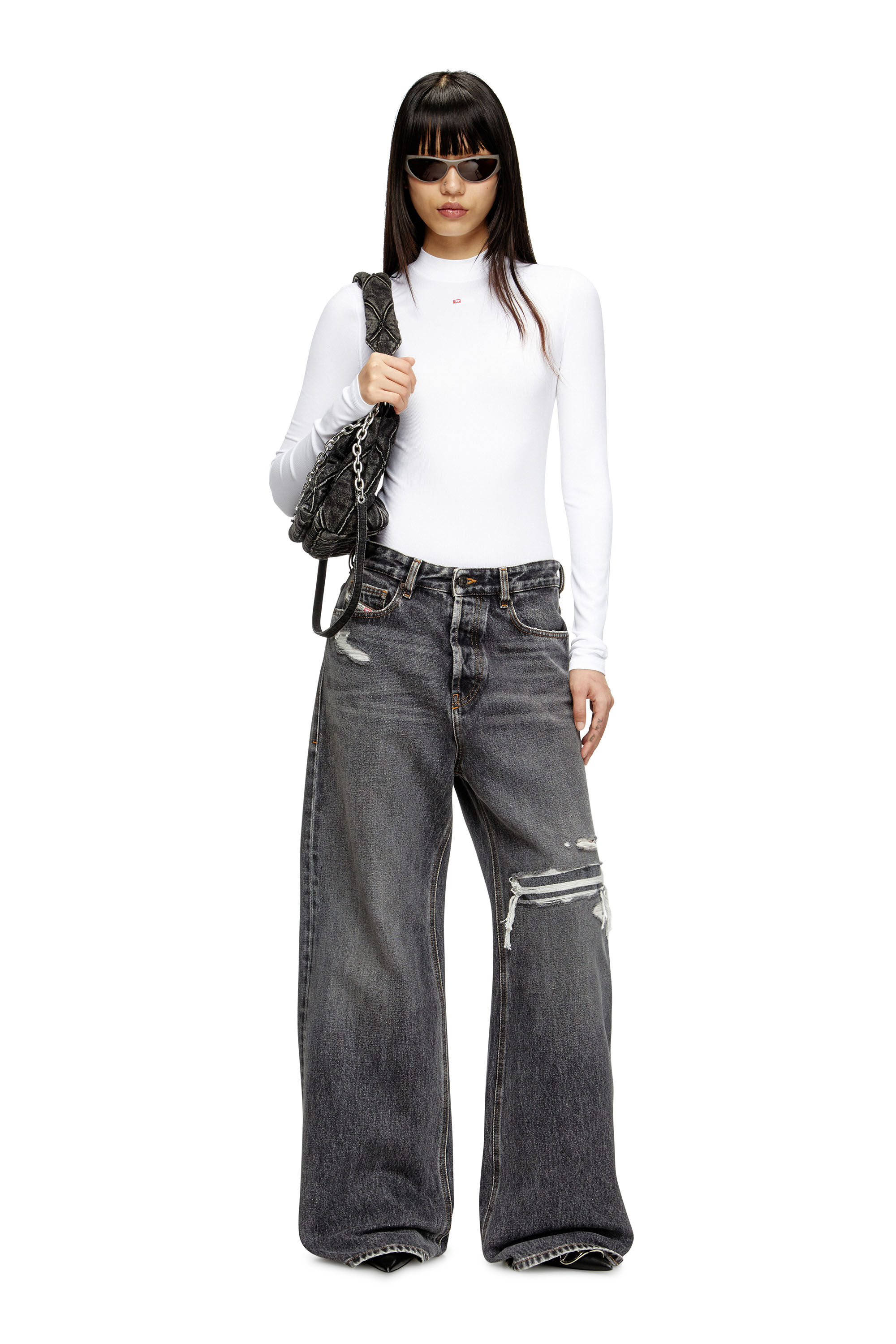 Diesel - Relaxed Jeans 1996 D-Sire 007F6 Donna, Nero/Grigio scuro - Image 1