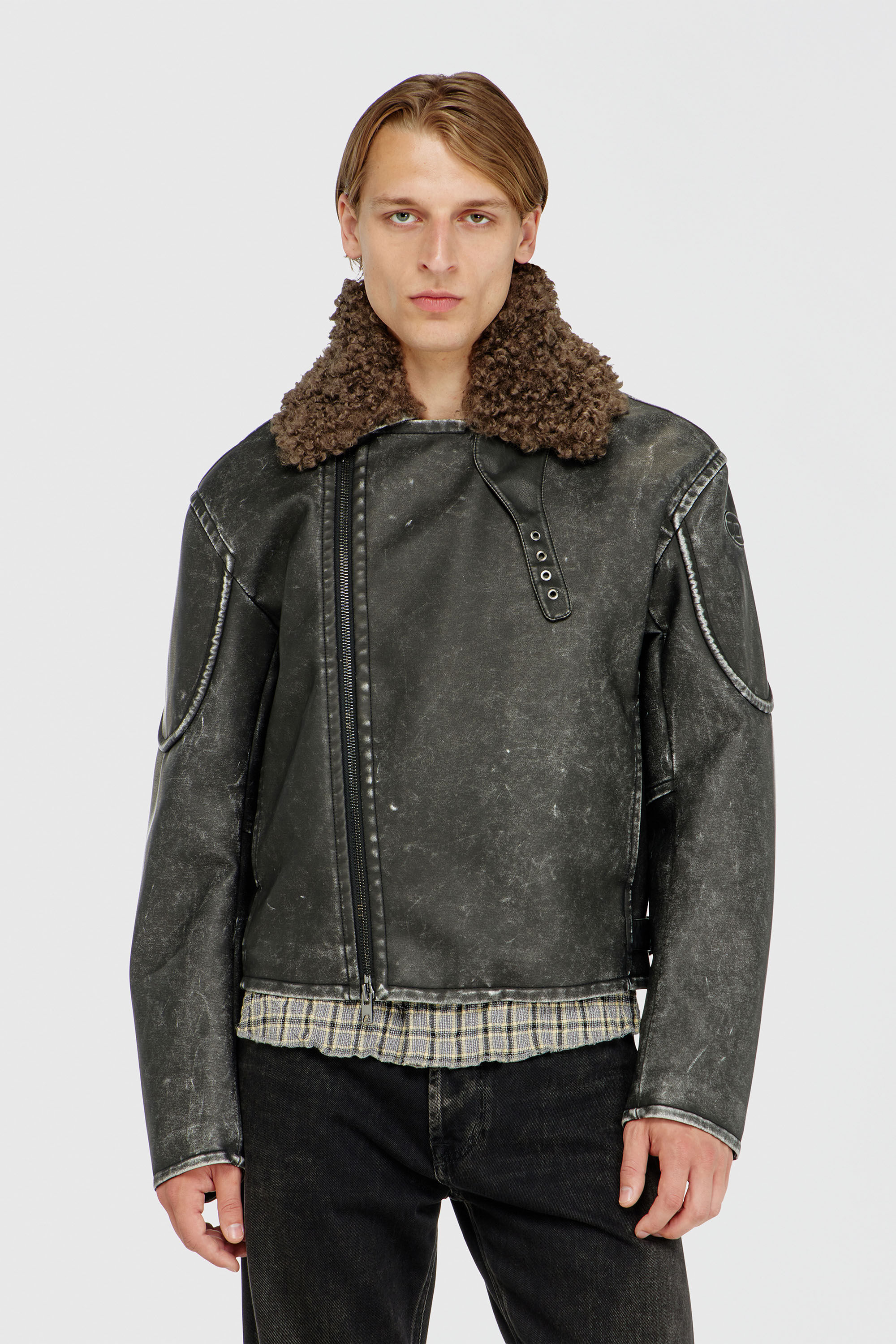 Diesel - W-ALEX, Herren Biker jacket mit abnehmbarem Kragen in Dunkelgrau - 5