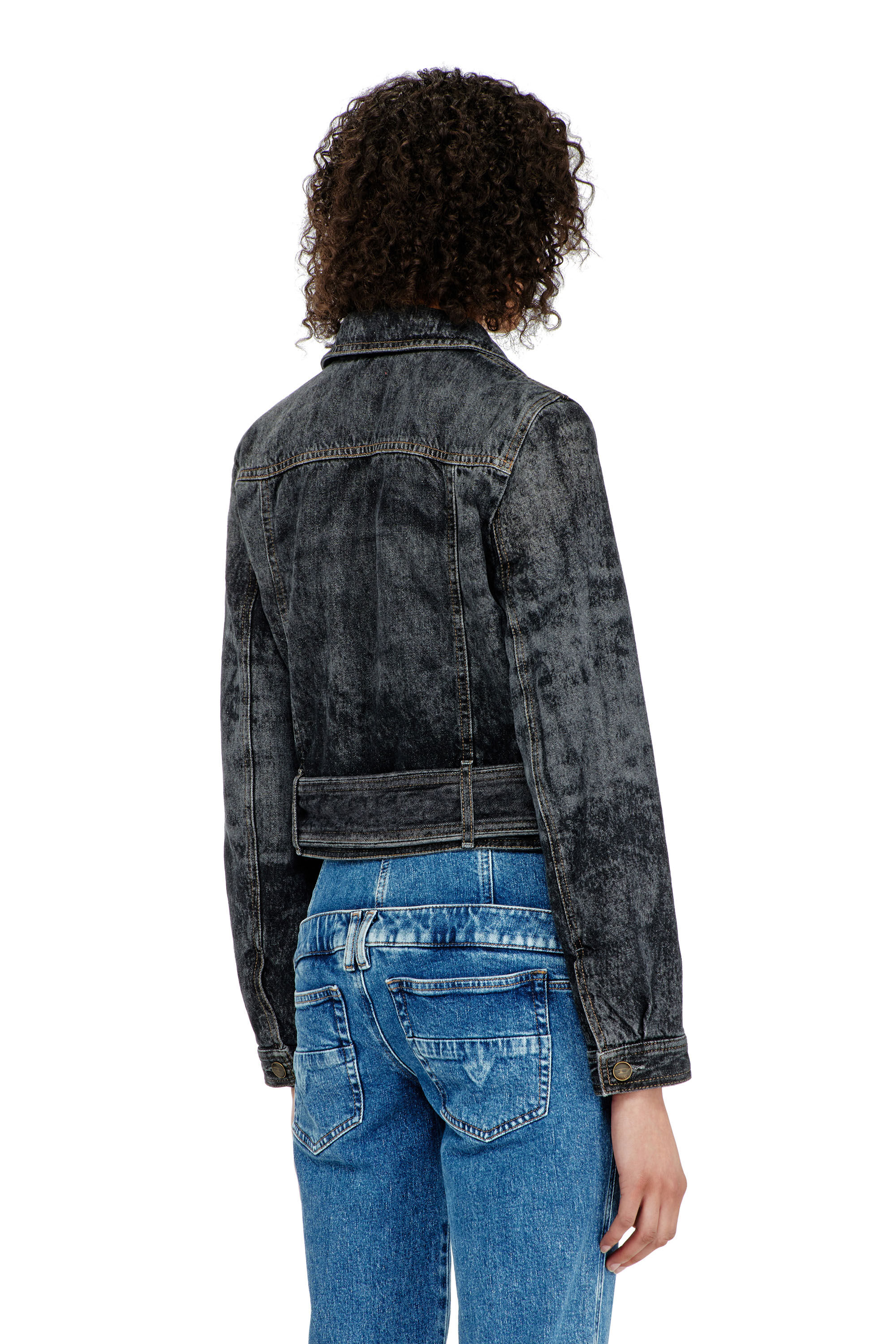 Diesel - DE-LEGEND-S, Veste en denim cropped avec ceinture Femme in Noir - 3