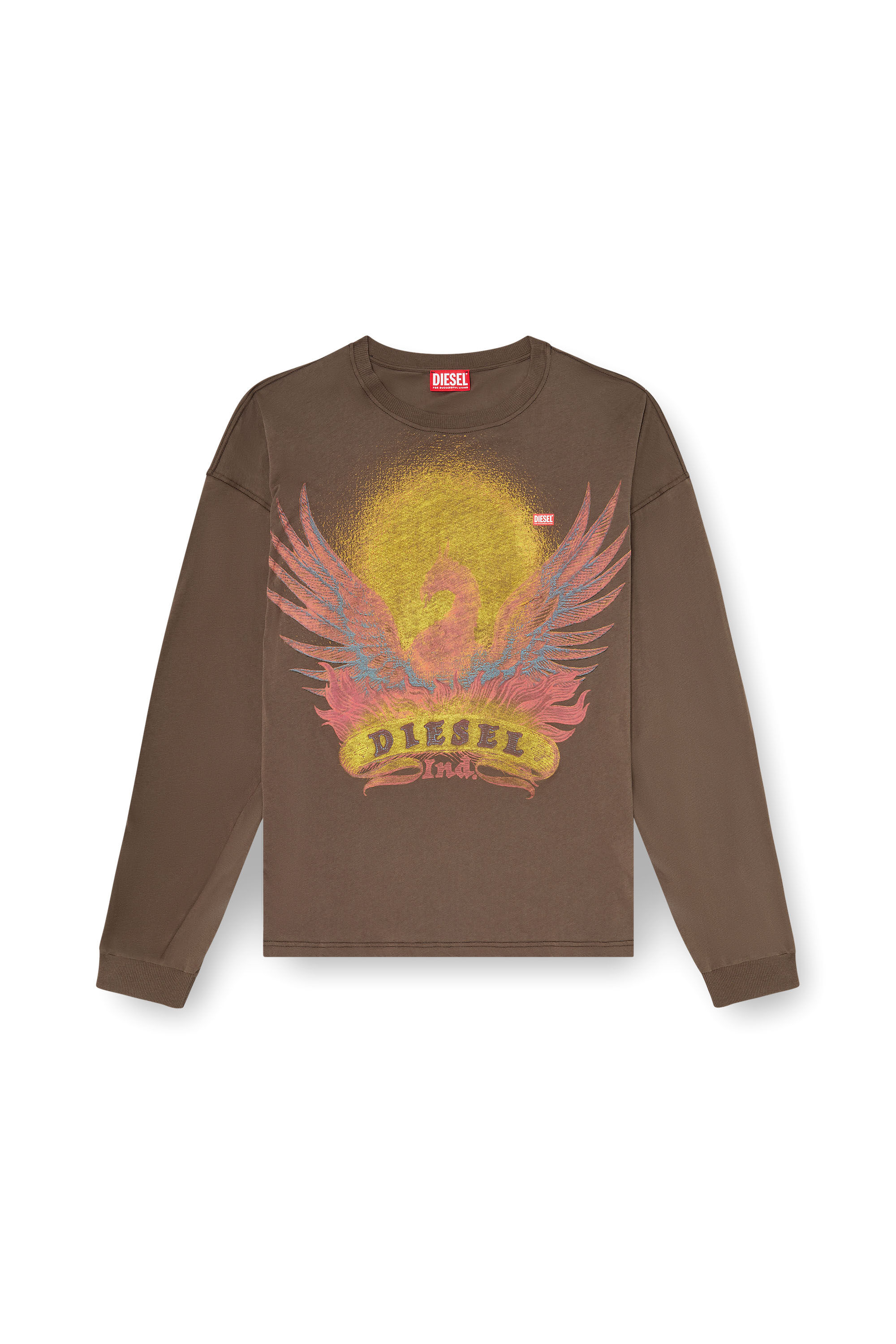 Diesel - T-BOXT-LS-AA1, Herren Langarm-T-Shirt mit Phoenix-Motiv in Braun - 2