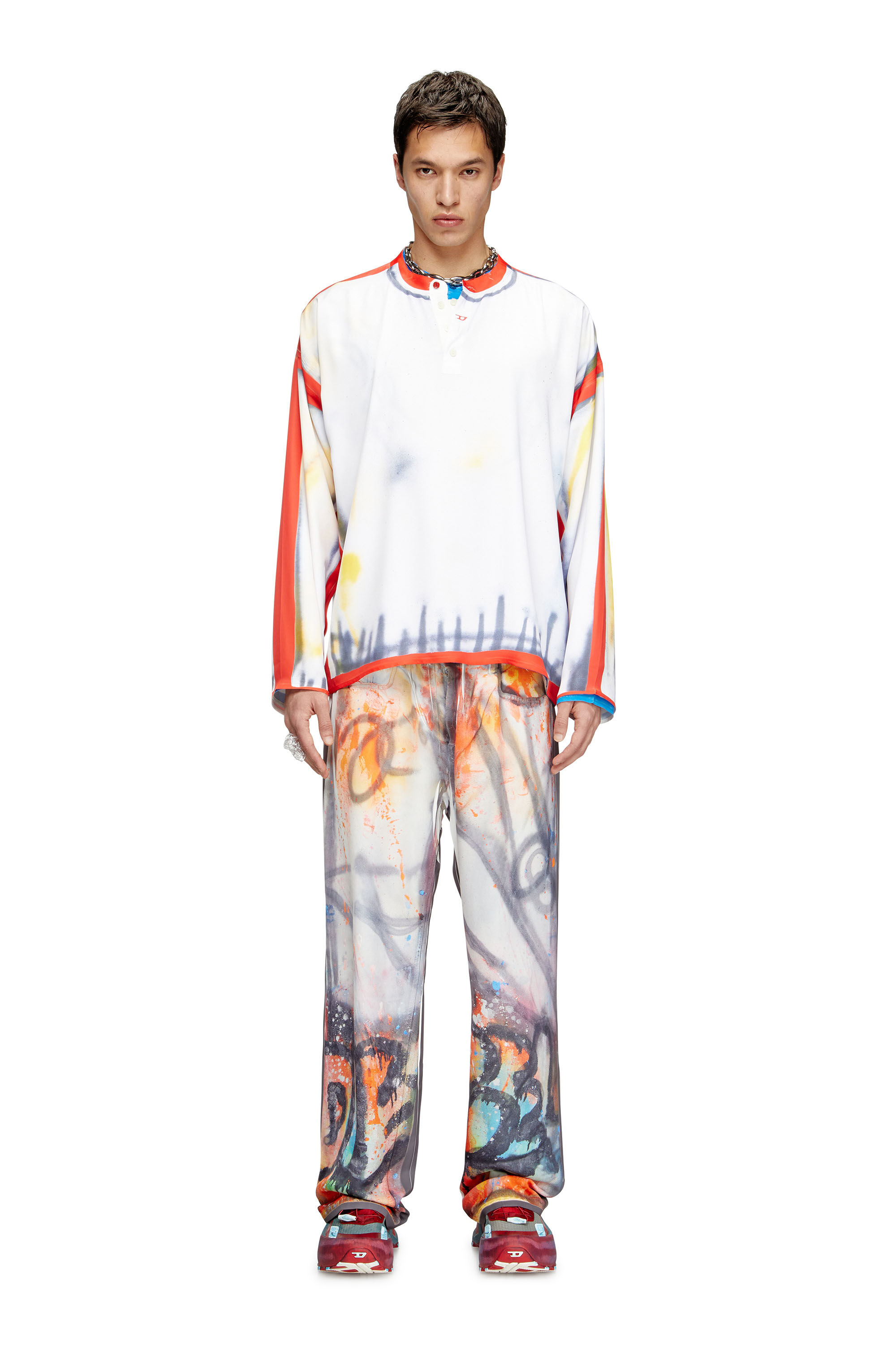 Diesel - T-OLAVI-A-SER-GRAFFITI-USA, Unisex Henley-Top im Graffiti-Print in Rot/Weiss - 1