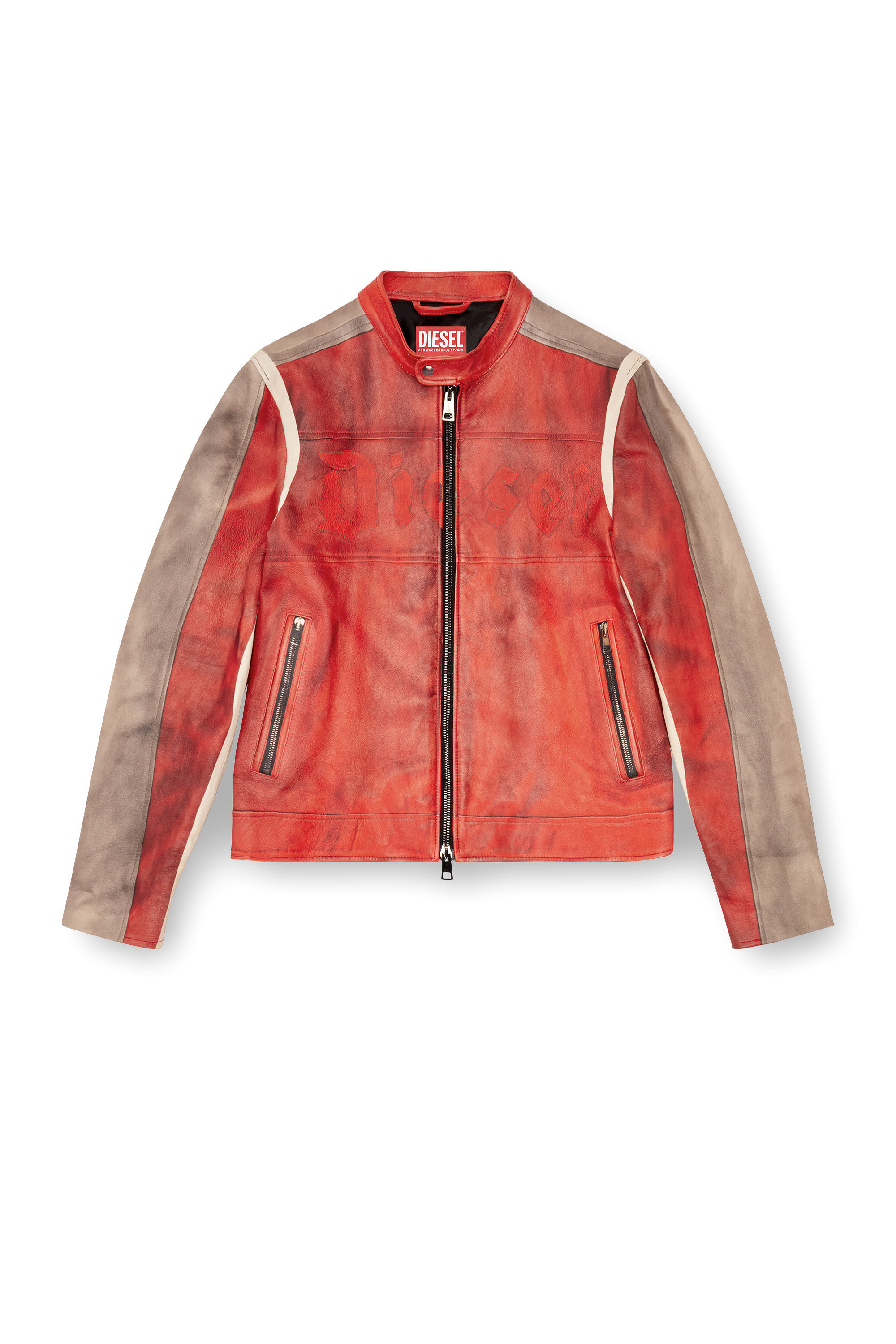 Diesel - L-RUSCHA, Uomo Giacca biker in pelle effetto dirty in Rosso - Image 2
