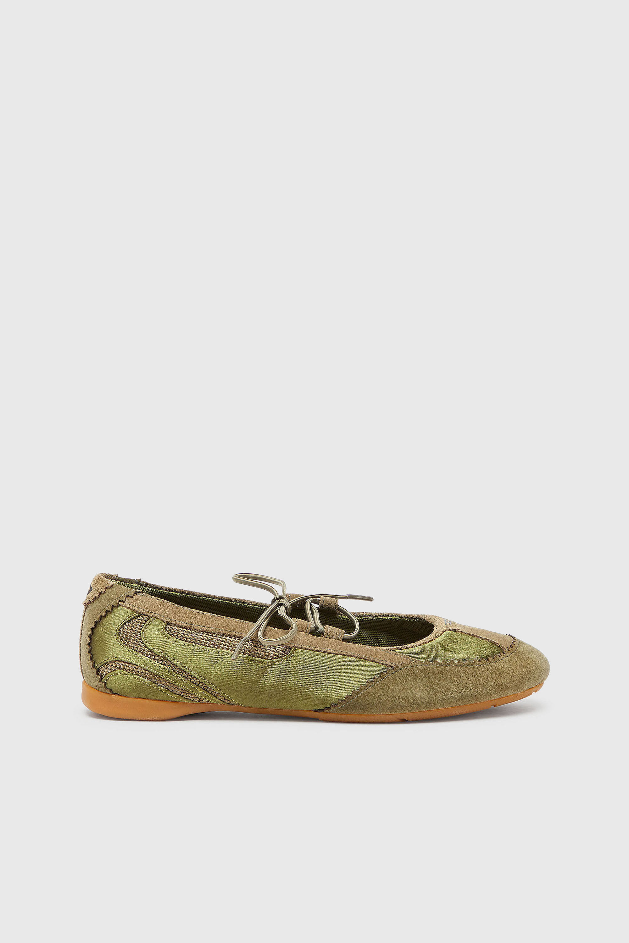 Diesel - D-MILE BALLERINA LACE UP II W, D-Mile - Ballerines &agrave; lacets en cuir et mesh Femme in Vert - 1