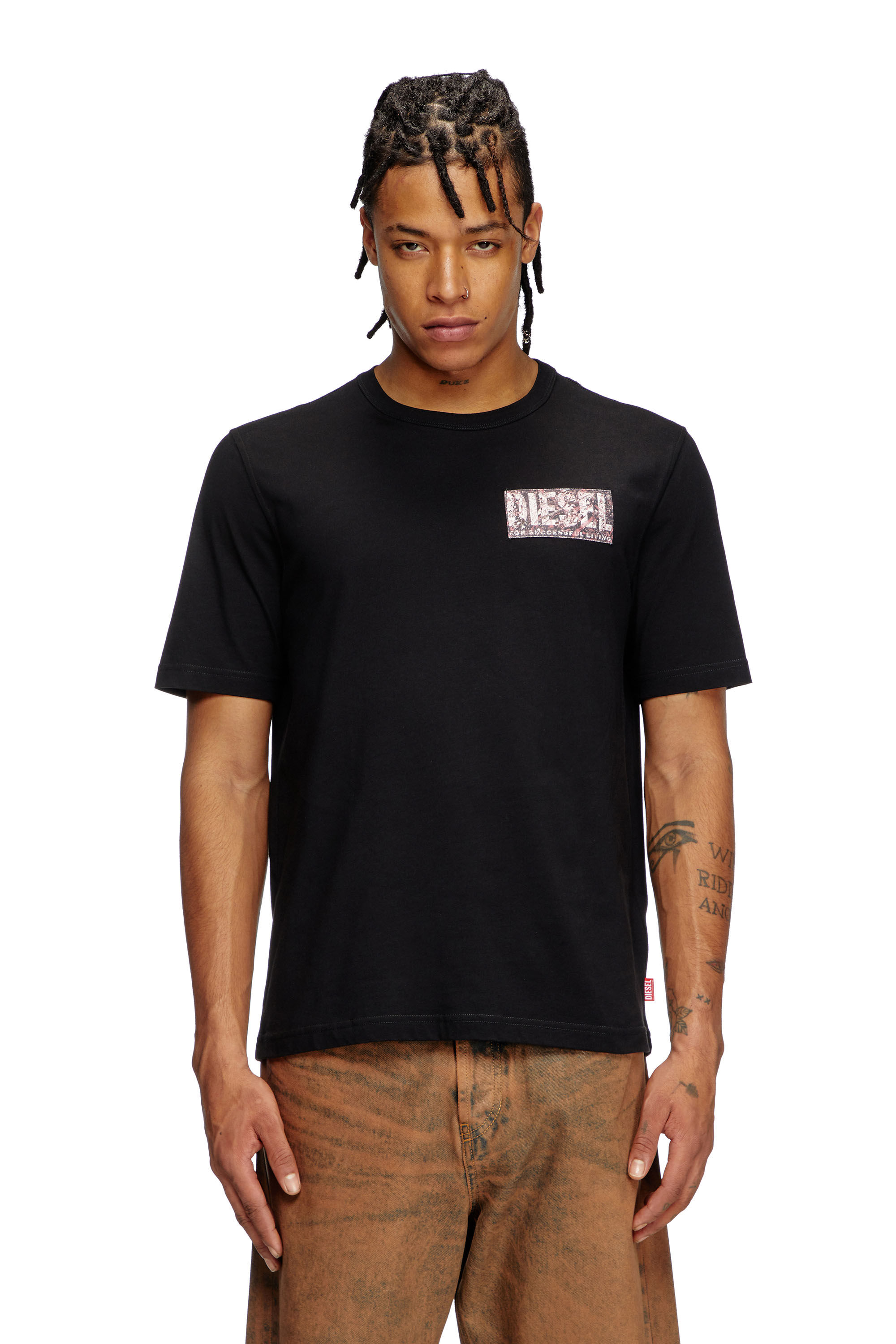 Diesel - T-ADJUST-R19, T-shirt avec empiècement en gabardine Homme in Noir - 3