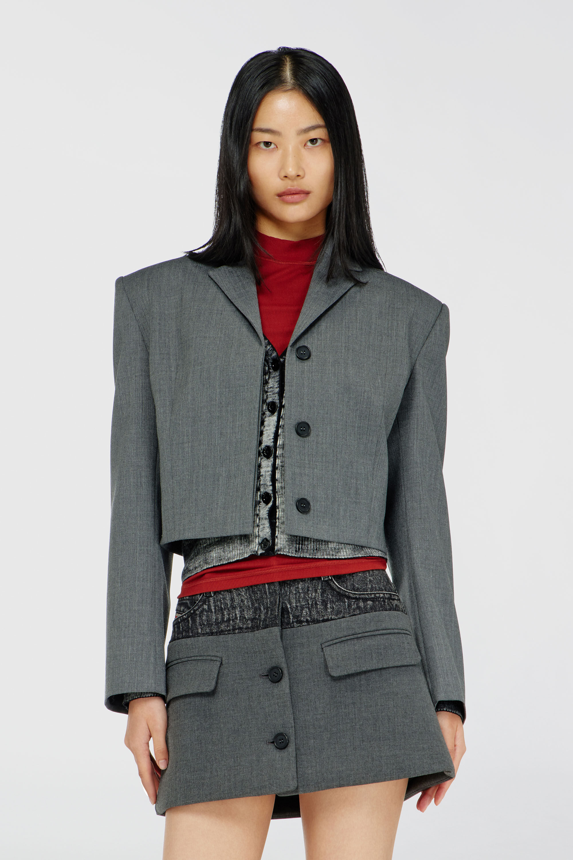 Diesel - G-LANCE, Damen Kurz geschnittener Blazer aus Wollmischgewebe in Grau - 3