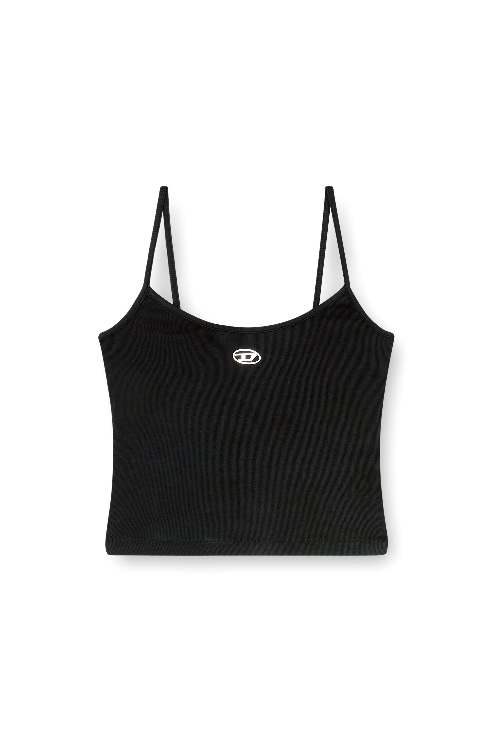 Diesel - T-HUPY-OD, Canotta a costine con Oval D metallizzato Donna in Nero - 2