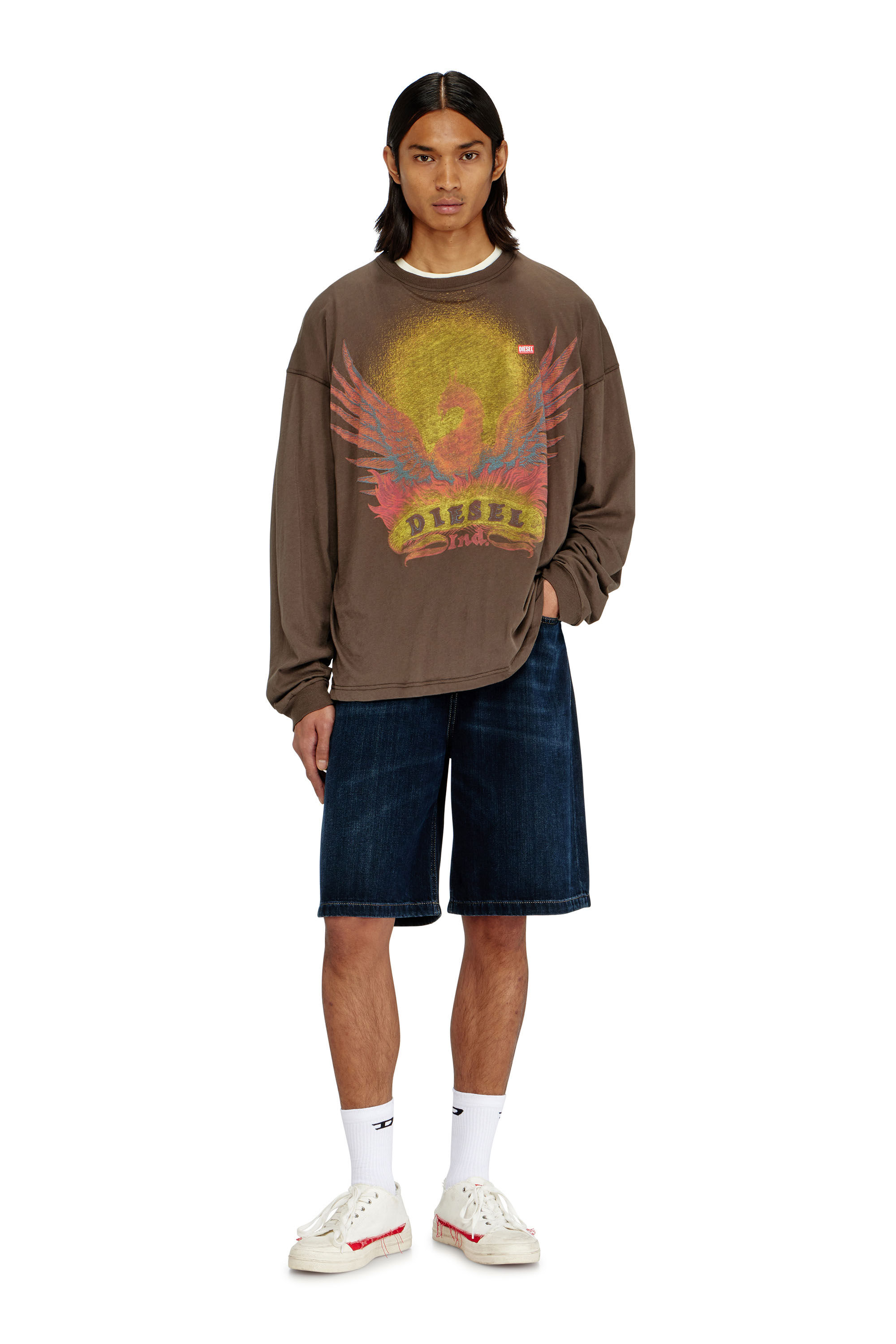 Diesel - T-BOXT-LS-AA1, Herren Langarm-T-Shirt mit Phoenix-Motiv in Braun - 1