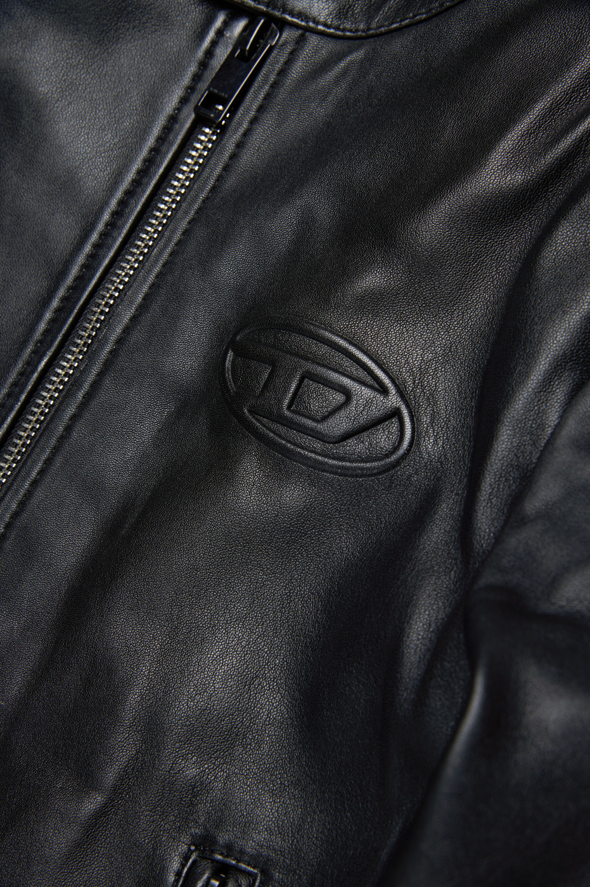 Diesel - JLHEIN, Homme Veste biker en cuir avec Oval D embossé in Noir - Image 4