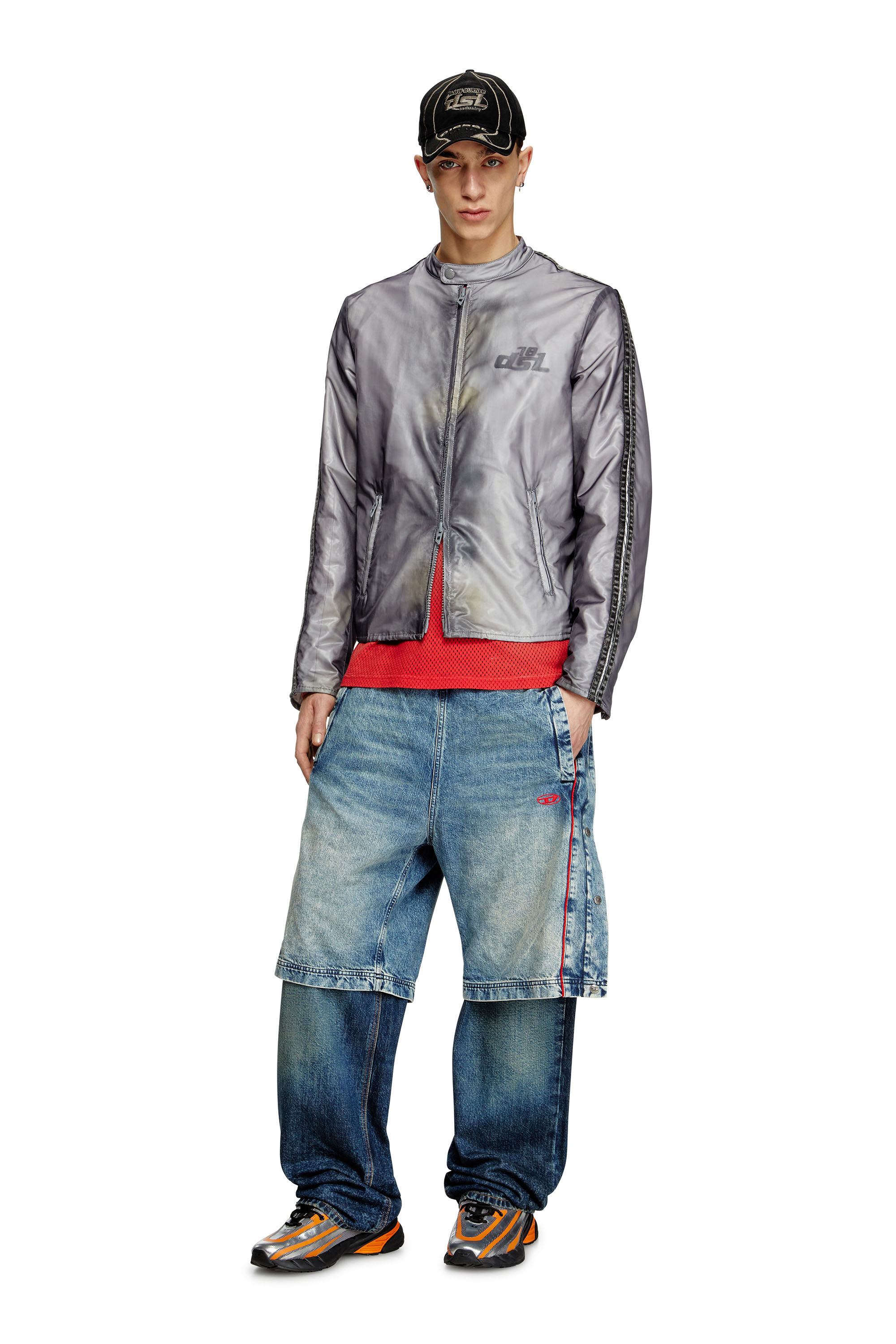 Diesel - J-POP, Giacca biker con trasparenza Uomo in Grigio - 1