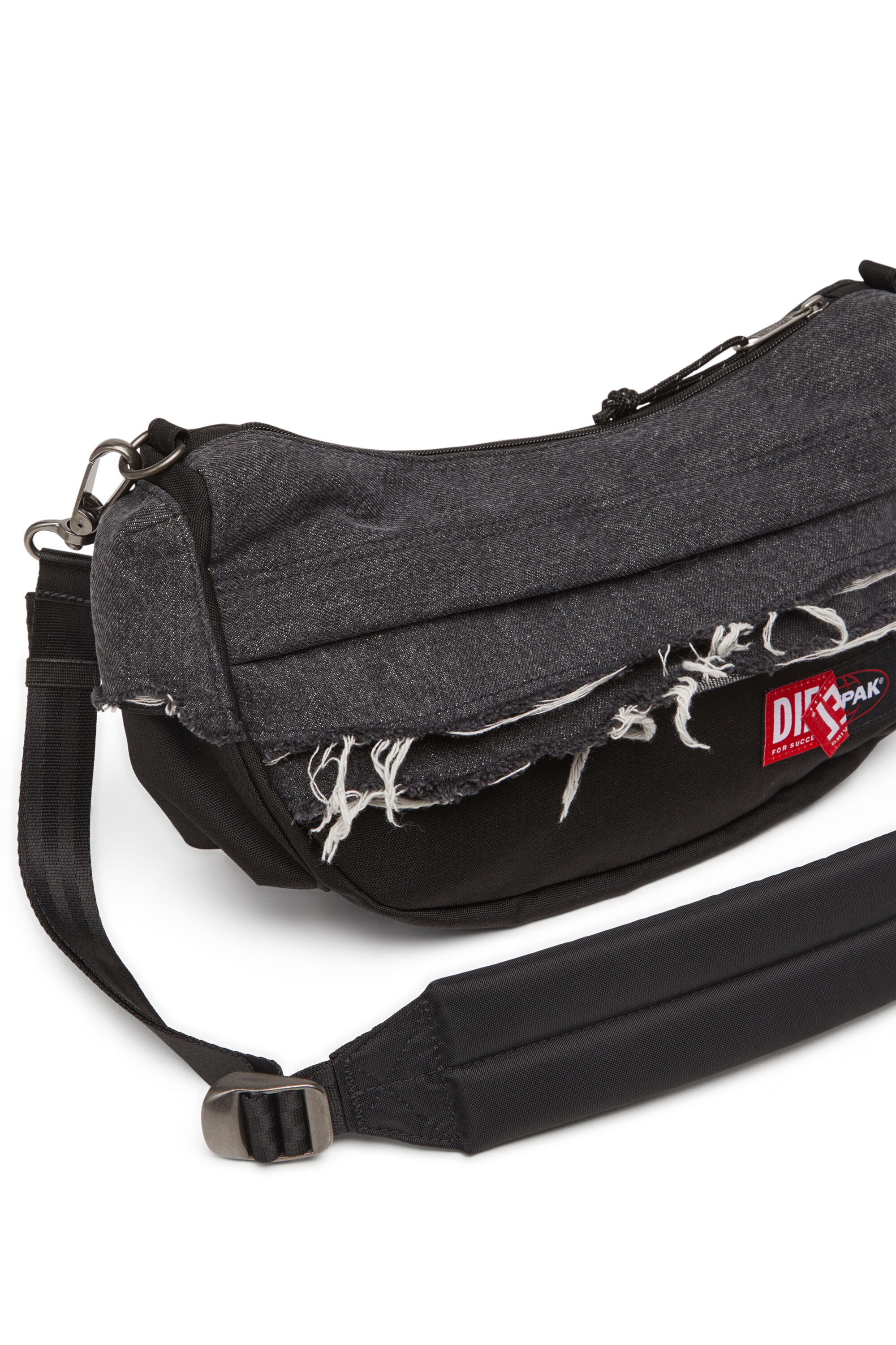 Diesel - DIESEL SHOULDER BAG, Sac à bandoulière en denim effet destroy et CORDURA® Mixte in Noir - 6