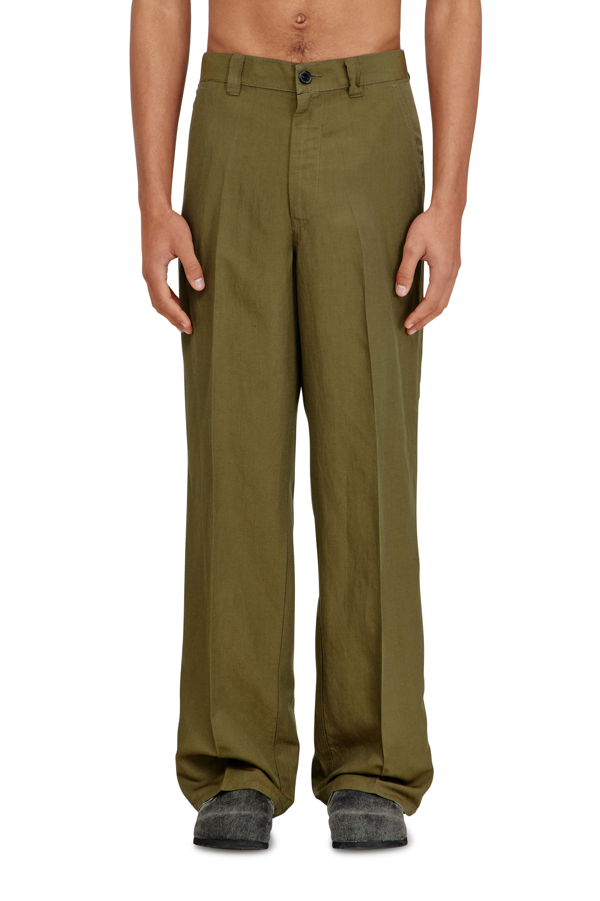 Diesel - P-HANT-CHINO-PGBS, Pantaloni in misto lino a gamba larga Uomo in Verde - 3