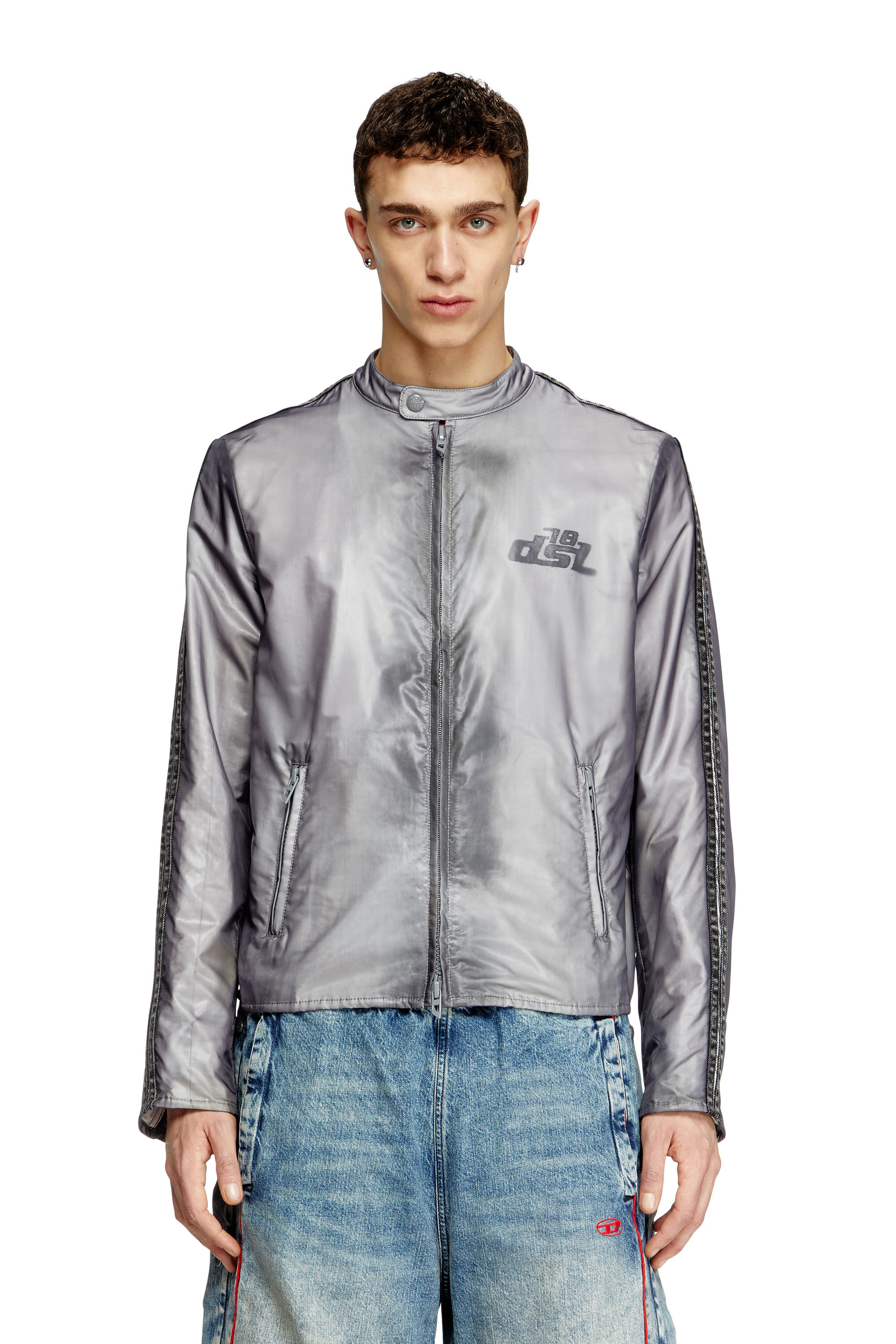Diesel - J-POP, Giacca biker con trasparenza Uomo in Grigio - 3