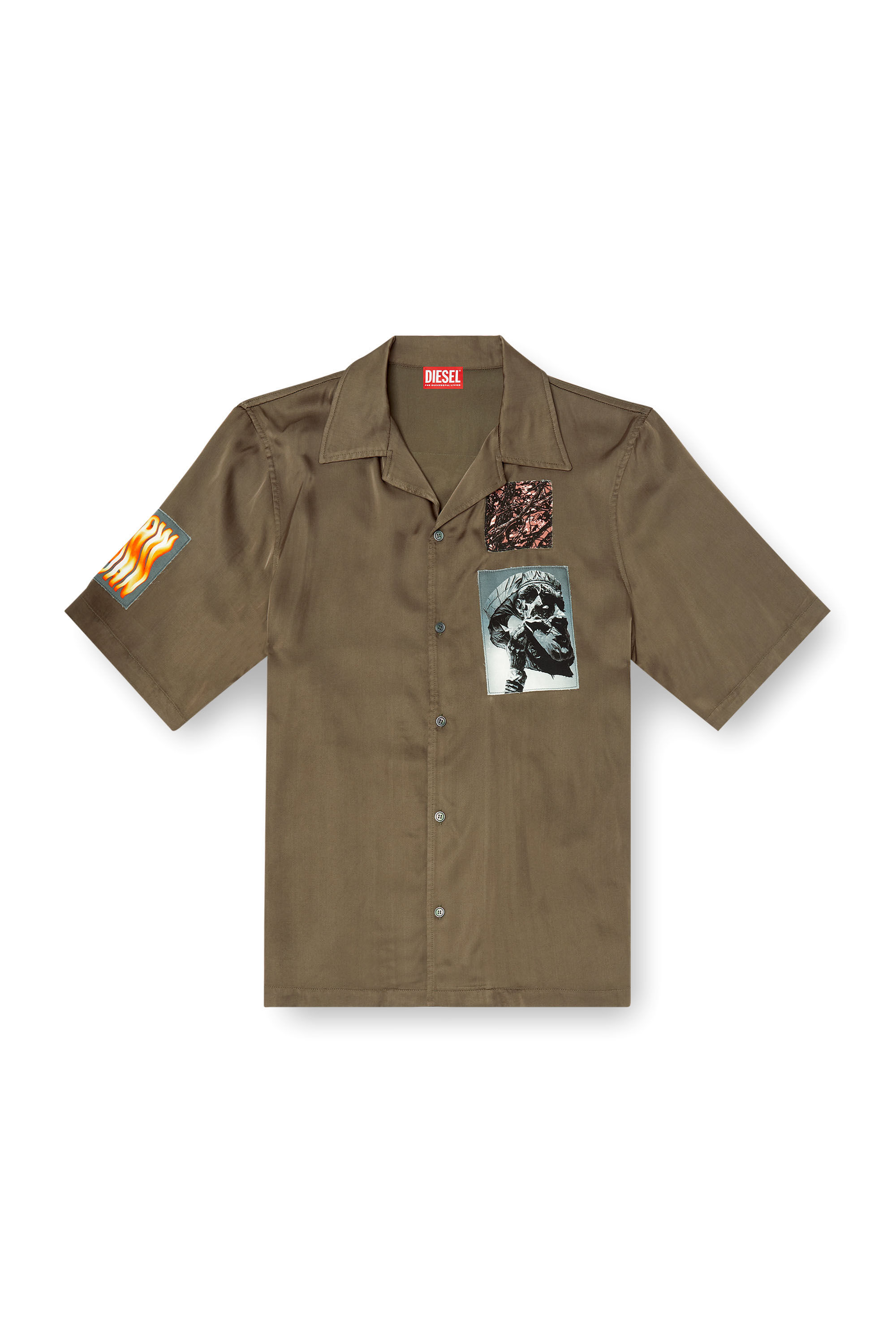 Diesel - S-DAXHE, Chemise à manches courtes en satin avec empiècements Homme in Vert - 2