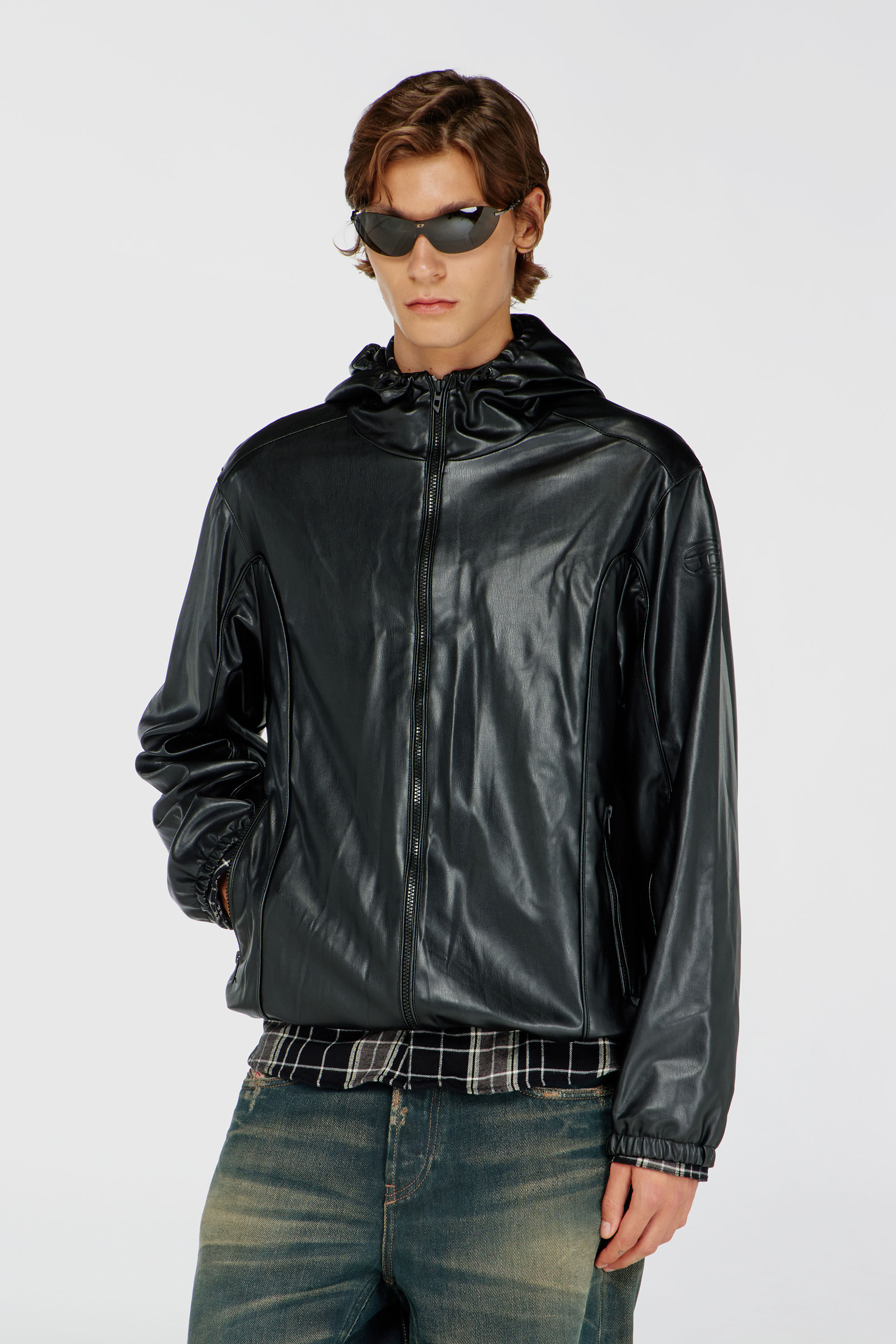 Diesel - J-HIVES-PGBX, Man's Hooded windbreaker in coated fabric in Black - 3