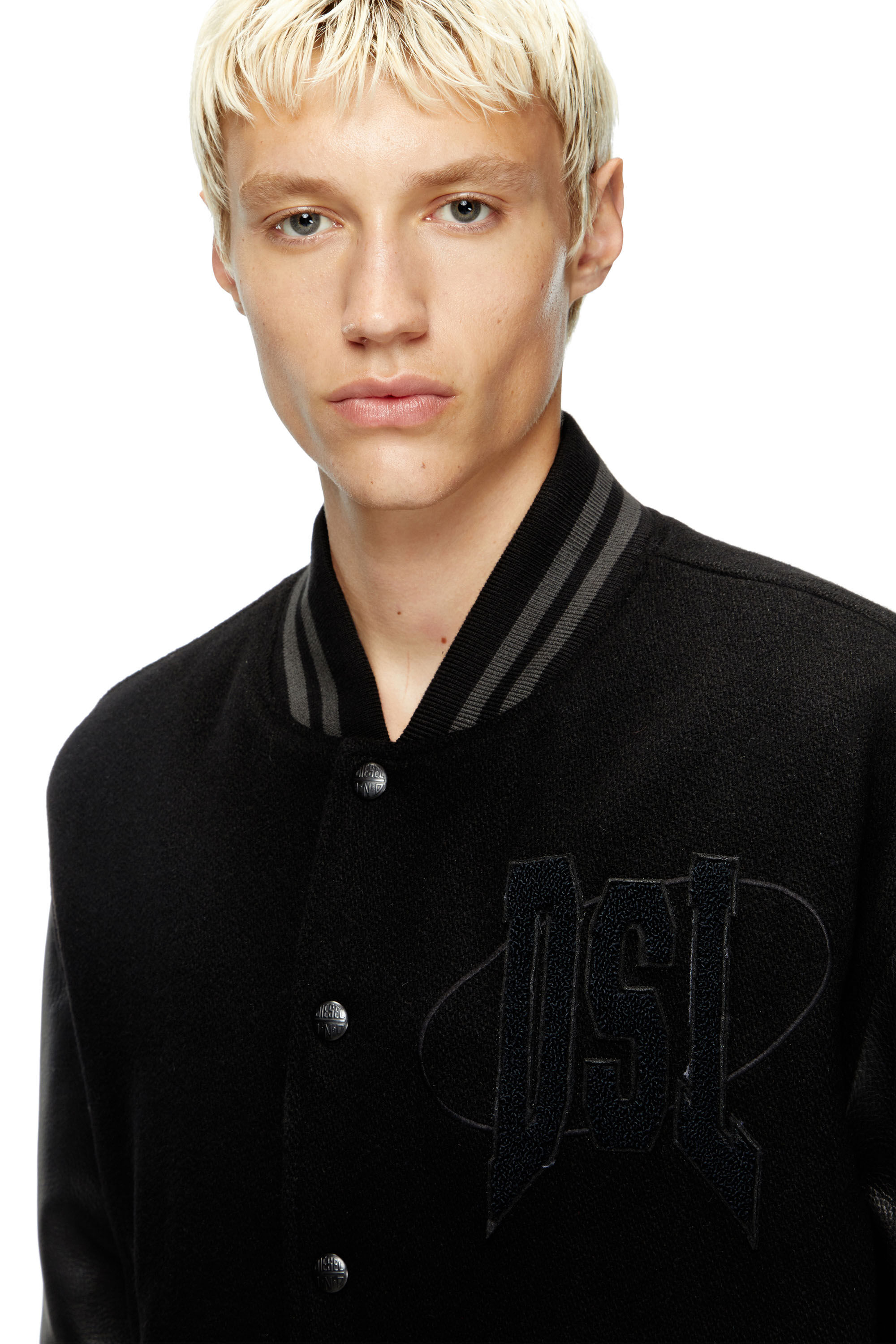 Diesel - L-NYMAN, Bomber varsity in cotone e pelle Uomo in Nero - 5