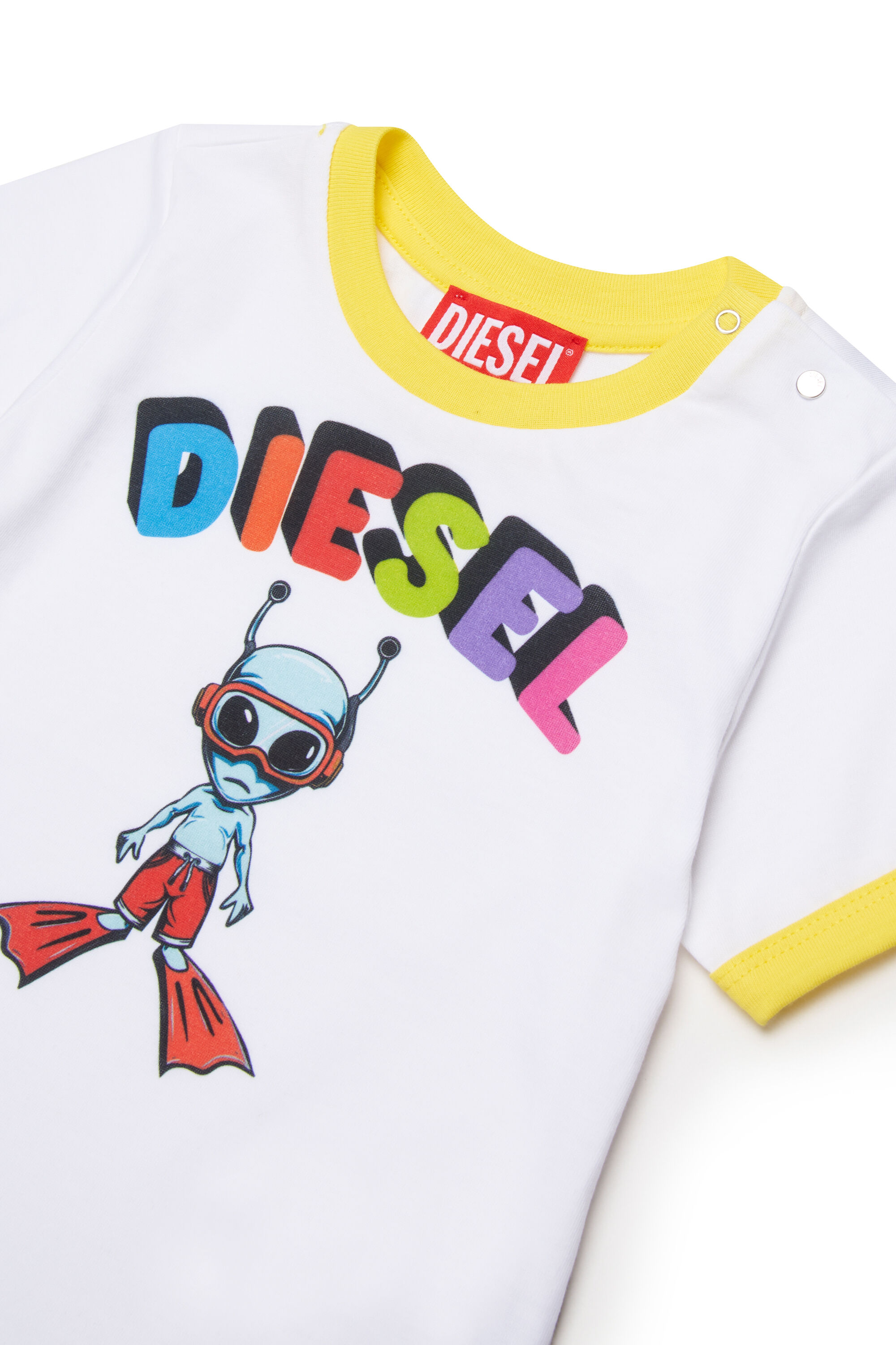 Diesel - MTIRULB, T-shirt &agrave; col contrastant avec logo alien multicolore Homme in Blanc - 3