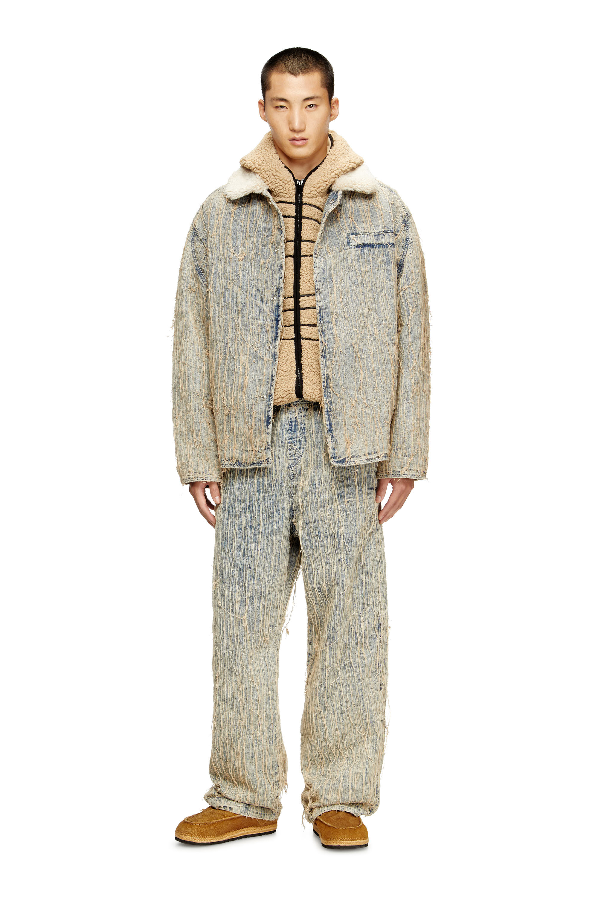 Diesel - D-IVAR-S, Giacca in denim jacquard e fili fluttuanti Uomo in Blu - 1