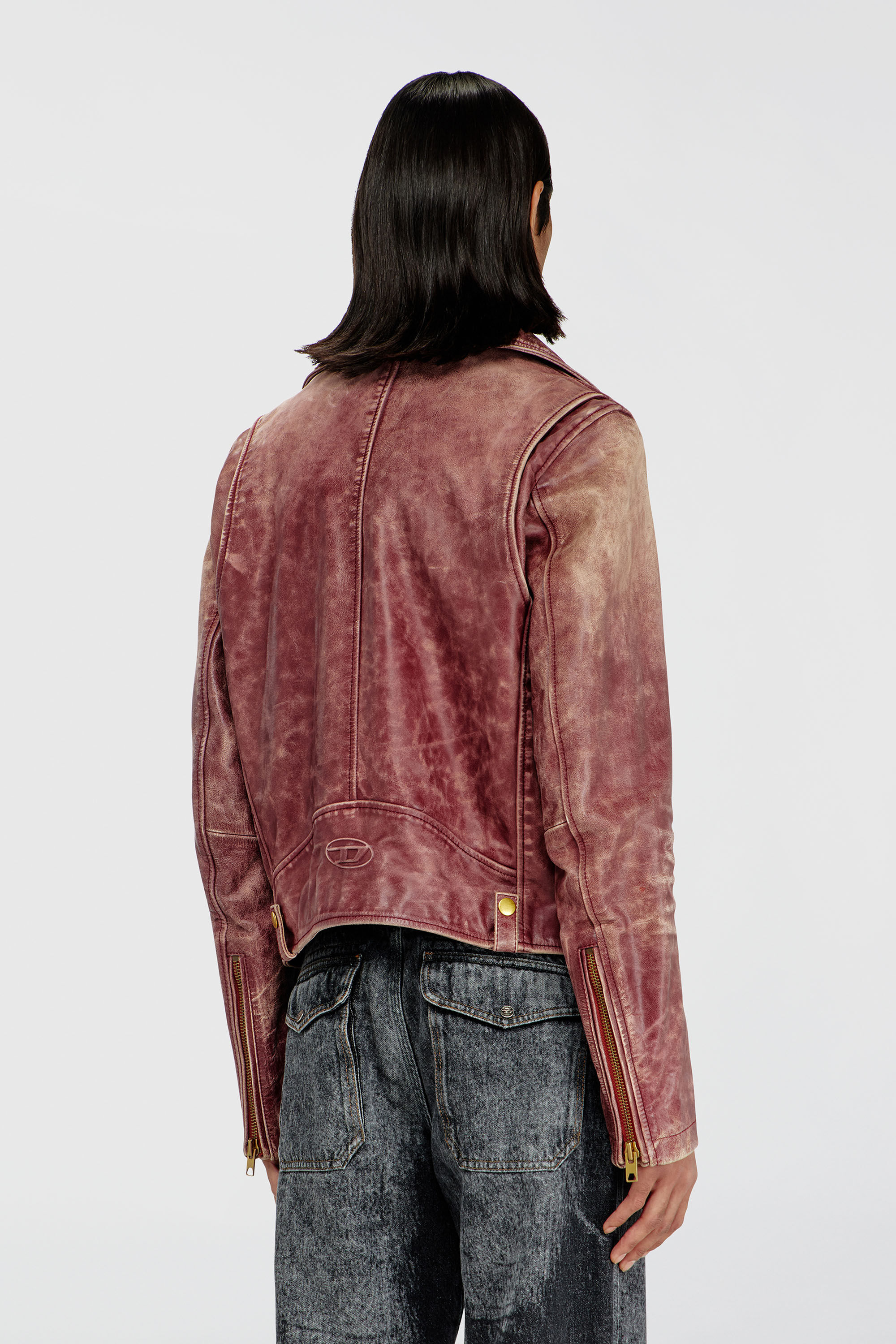 Diesel - L-EON-CJCM, Veste biker en cuir trait&eacute; Homme in Marron - 4