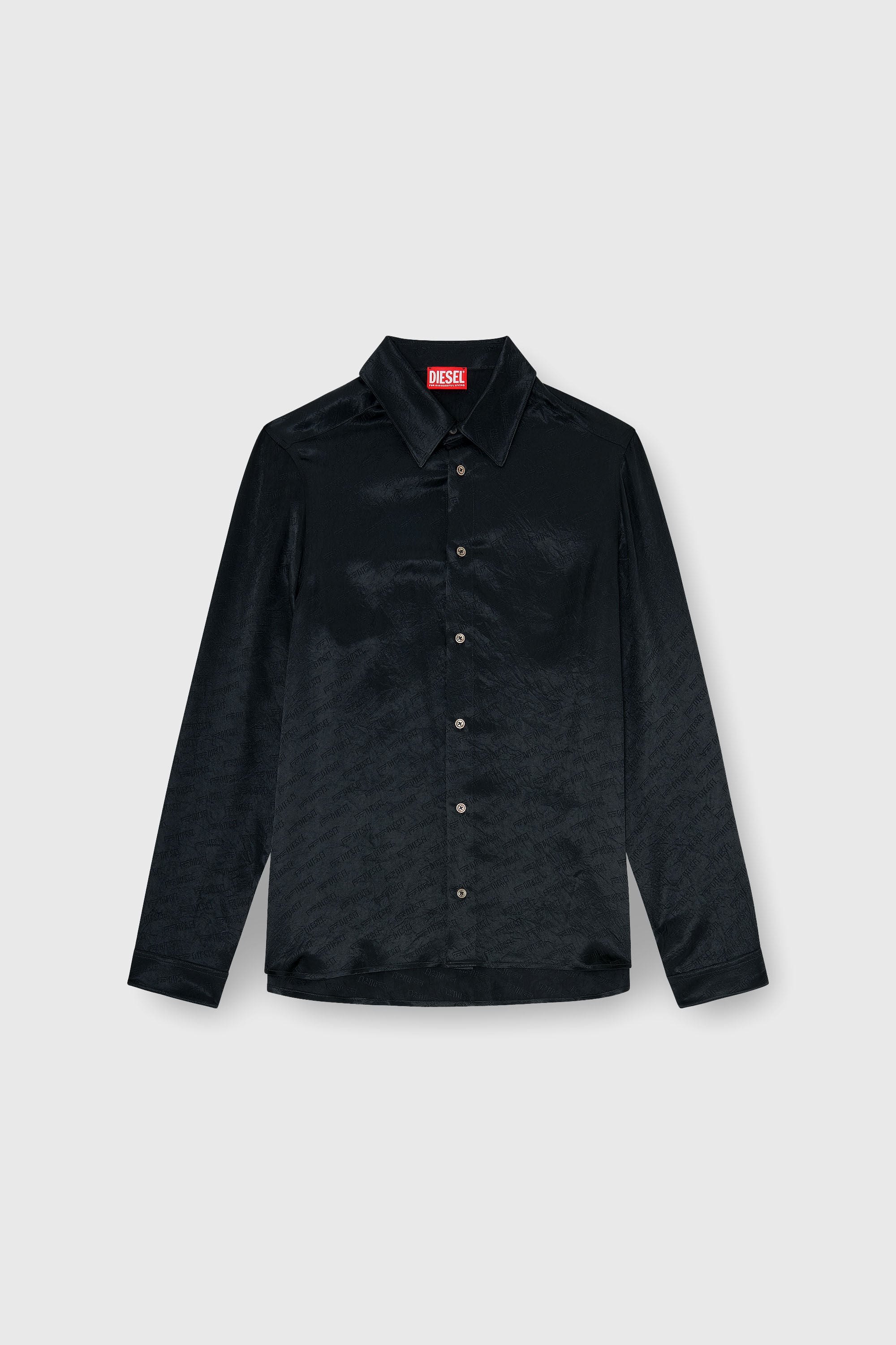 Diesel - S-KINNY-EFBZ, Camicia in raso crinkle jacquard con logo Uomo in Nero - 2