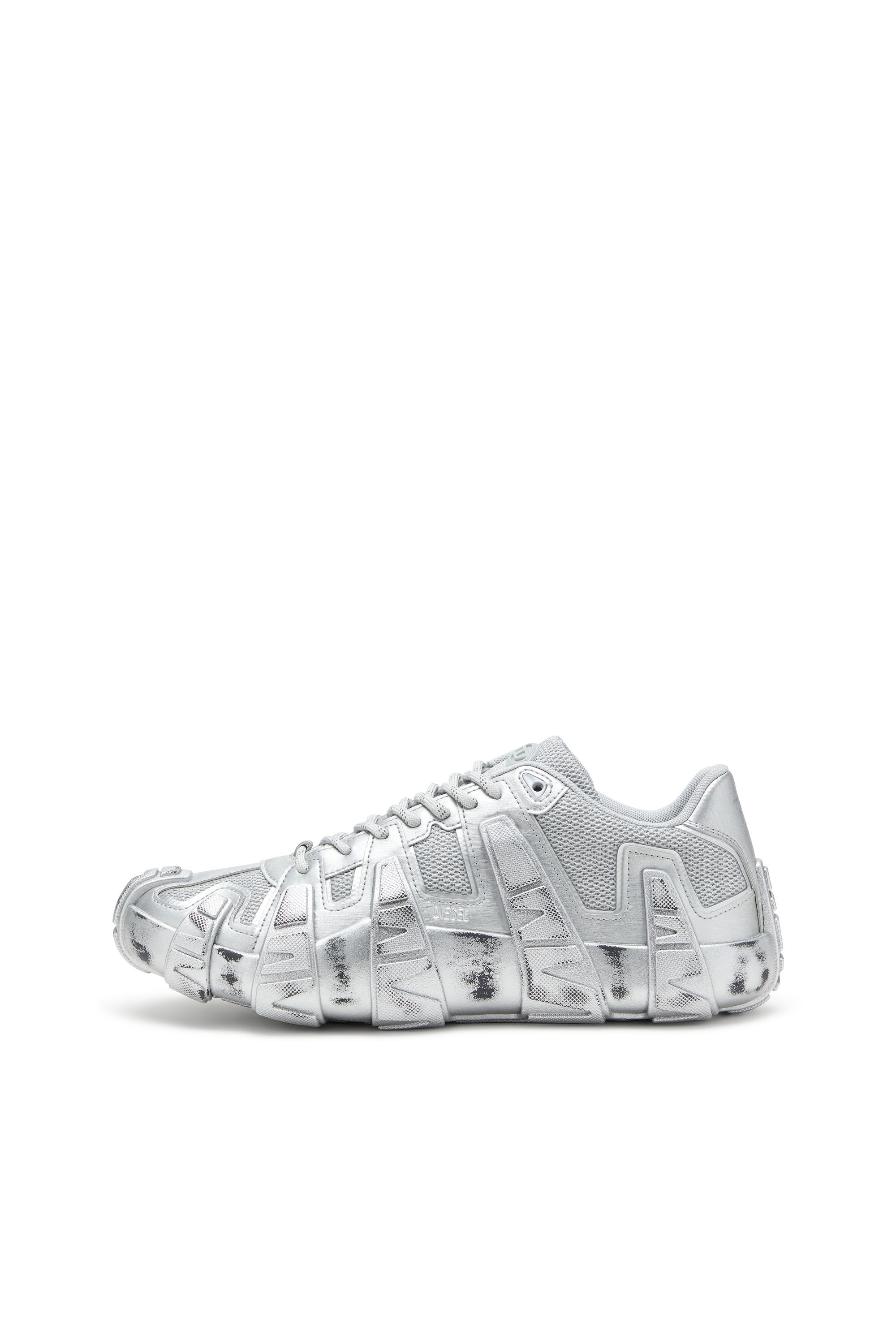 Diesel - S-D-GRIFFE LOW, Sneakers métalliques en mesh et PU Homme in Gris argenté - 7
