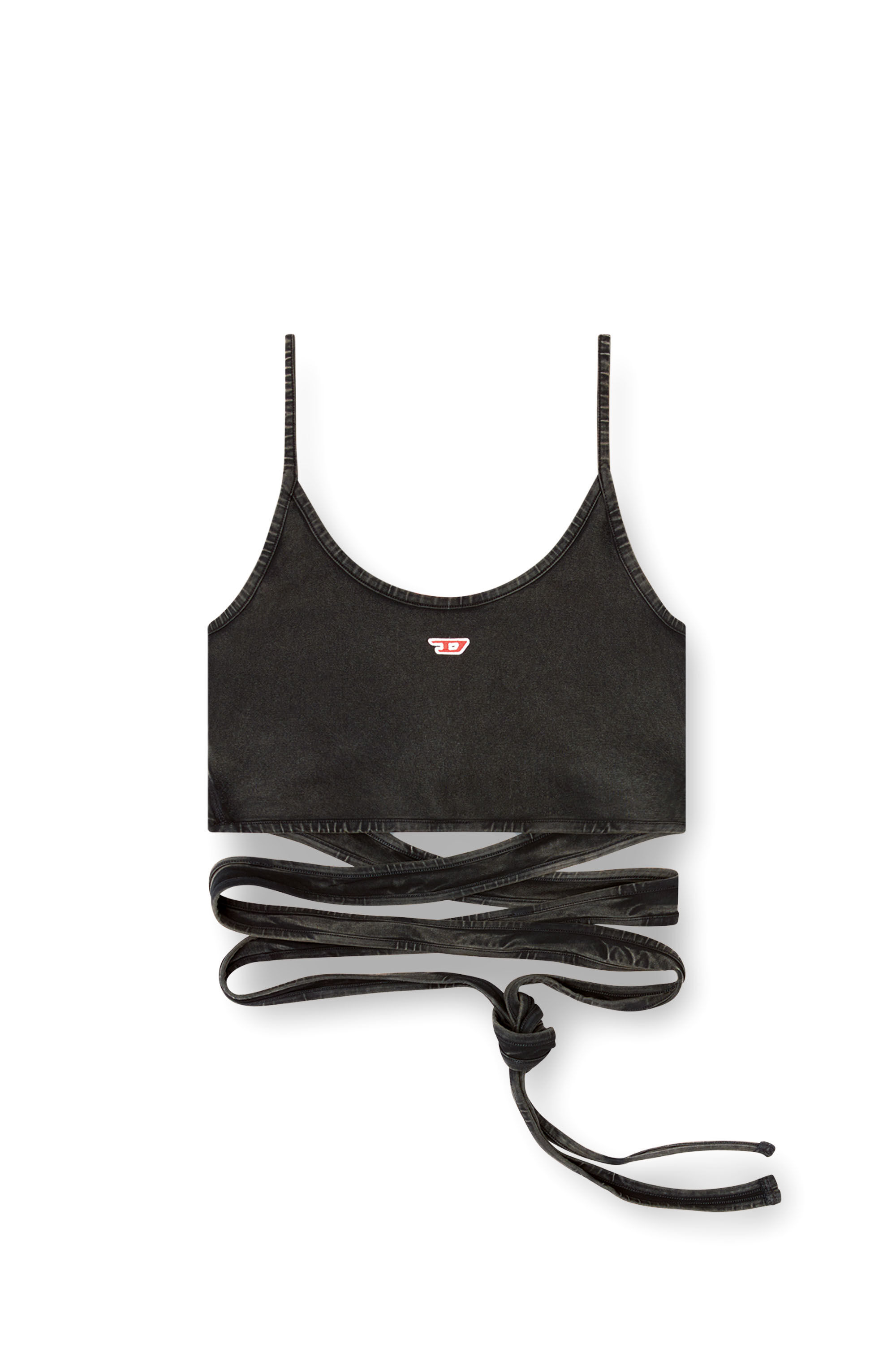 Diesel - T-LEYA-TAIL-R1, Débardeur effet denim avec lanières croisées Femme in Noir - 2
