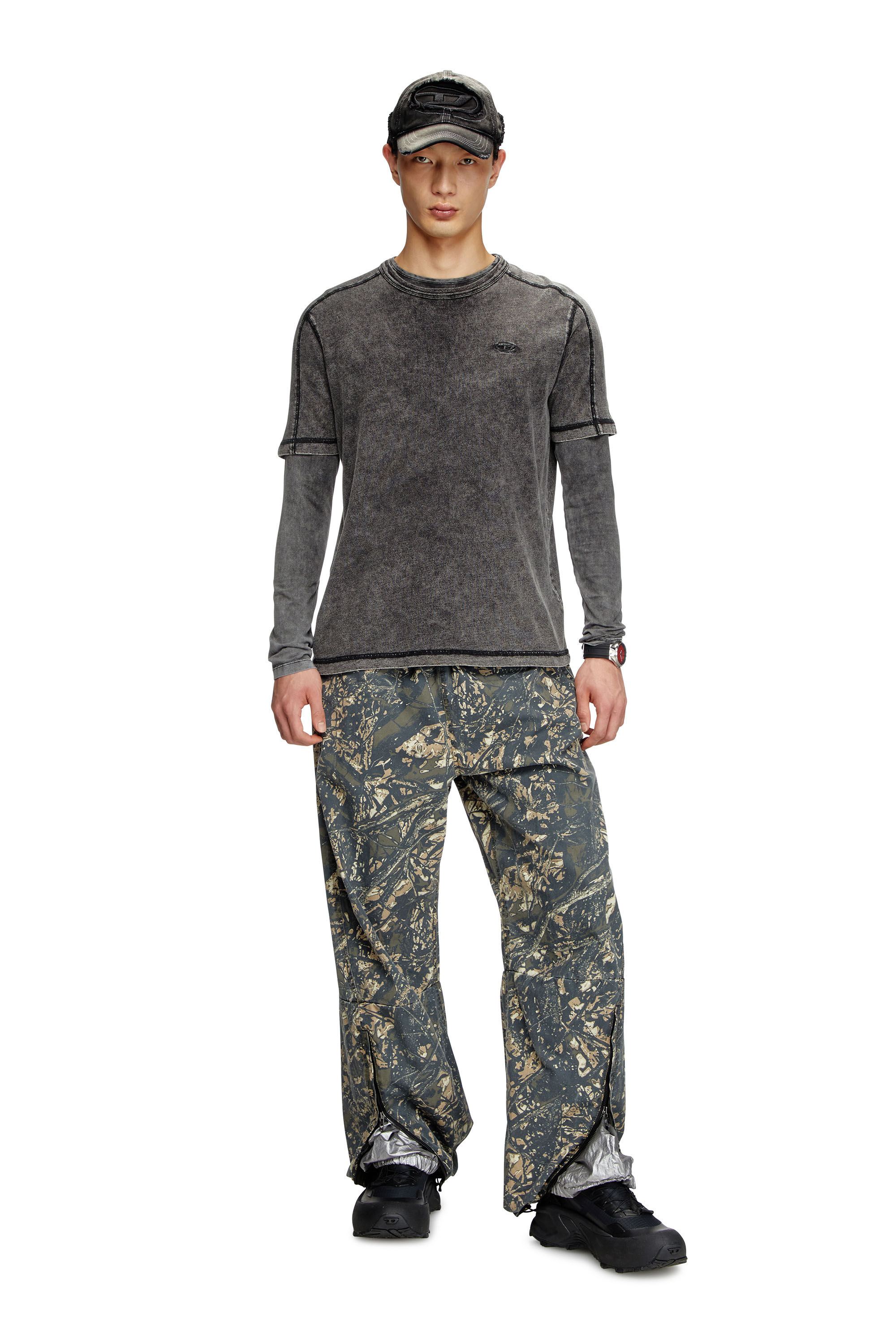 Diesel - T-ADJIND, T-shirt in jersey effetto denim Uomo in Nero - 1
