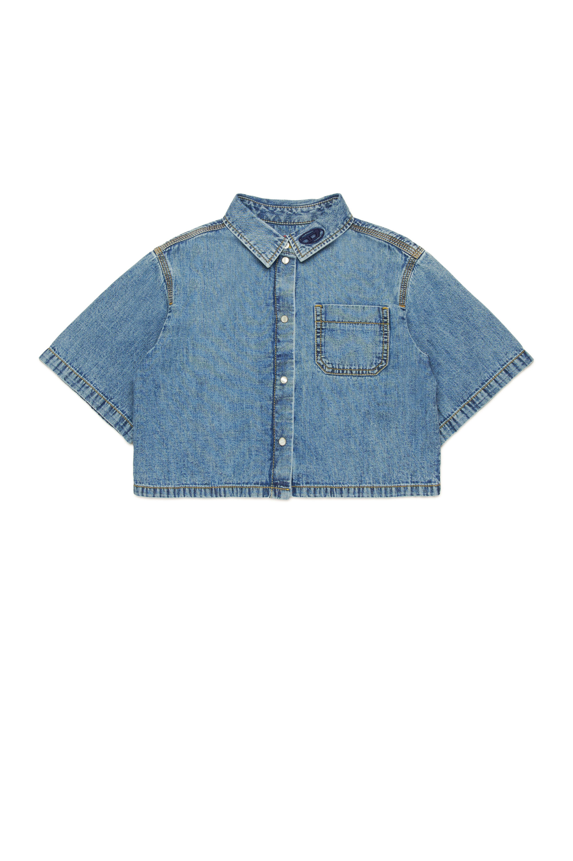 Diesel - CINNIX, Chemise cropped en denim avec col à logo Femme in Bleu - 1