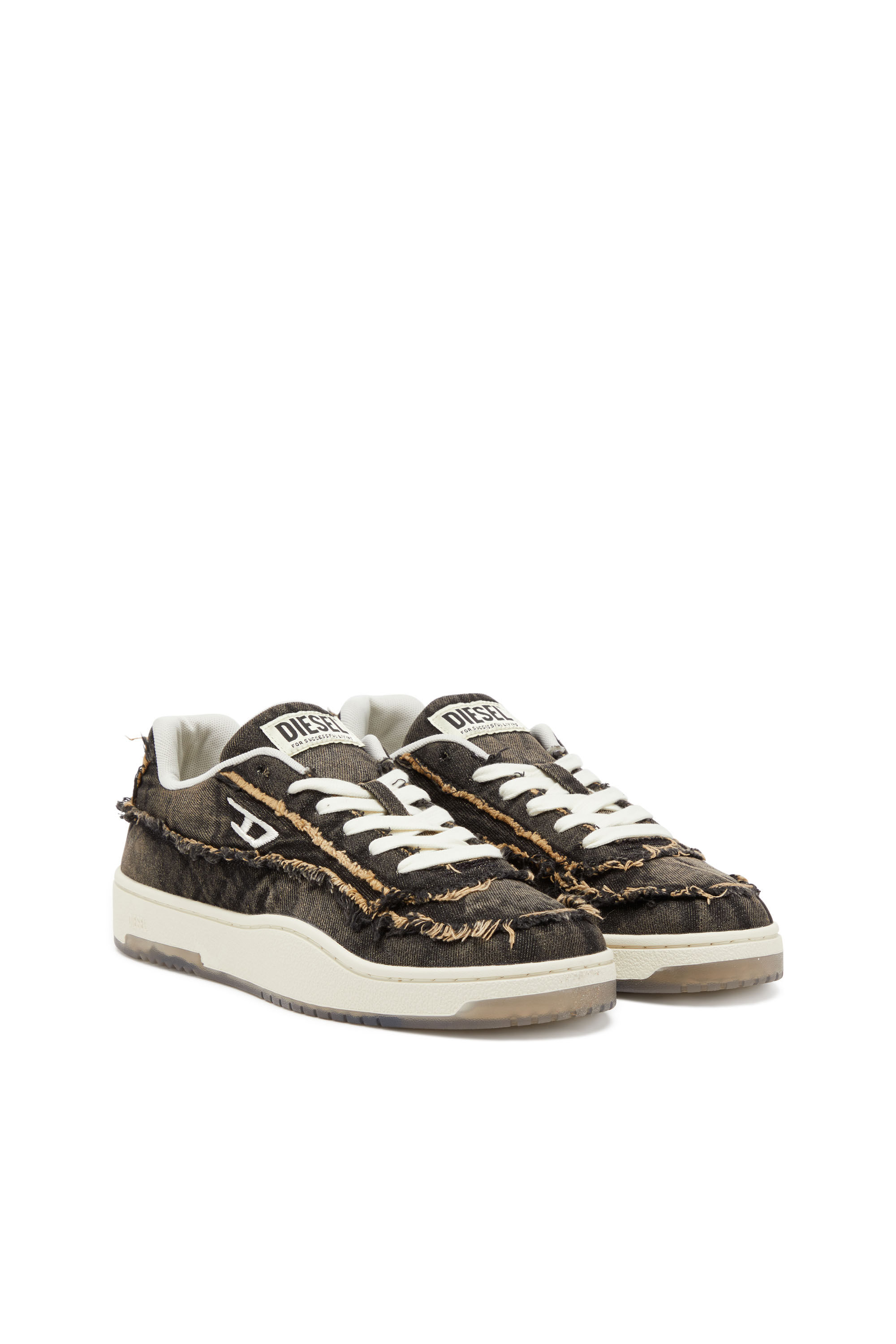Diesel - S-TRACKER-D LOW, S-Tracker-D-Baskets en denim effiloché avec semelle transparente Homme in Noir - 2
