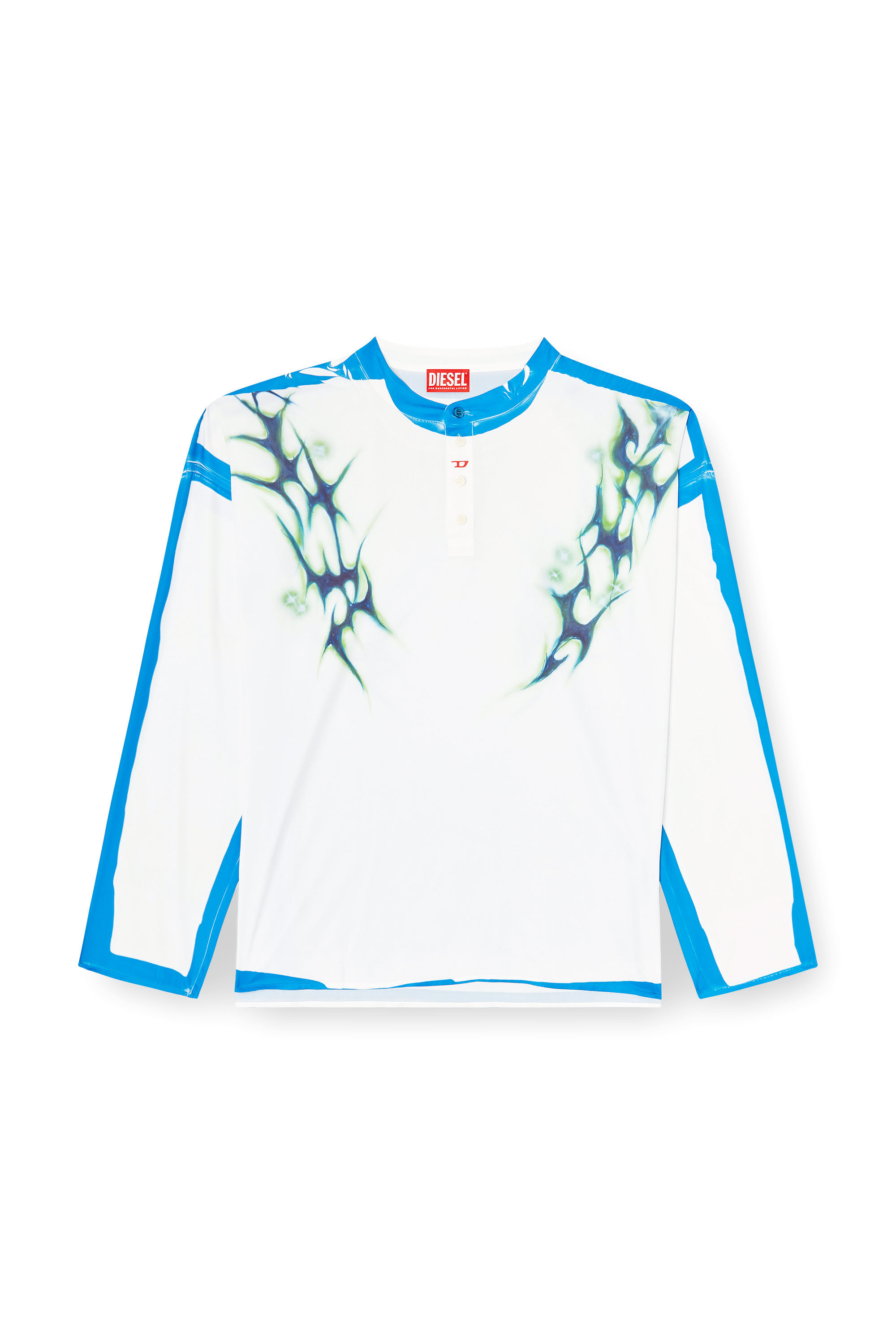 Diesel - T-OLAVI-A-SER-GRAFFITI-JAP, Unisex Langarm-T-Shirt mit Graffiti-Print in Blau/Weiss - 2
