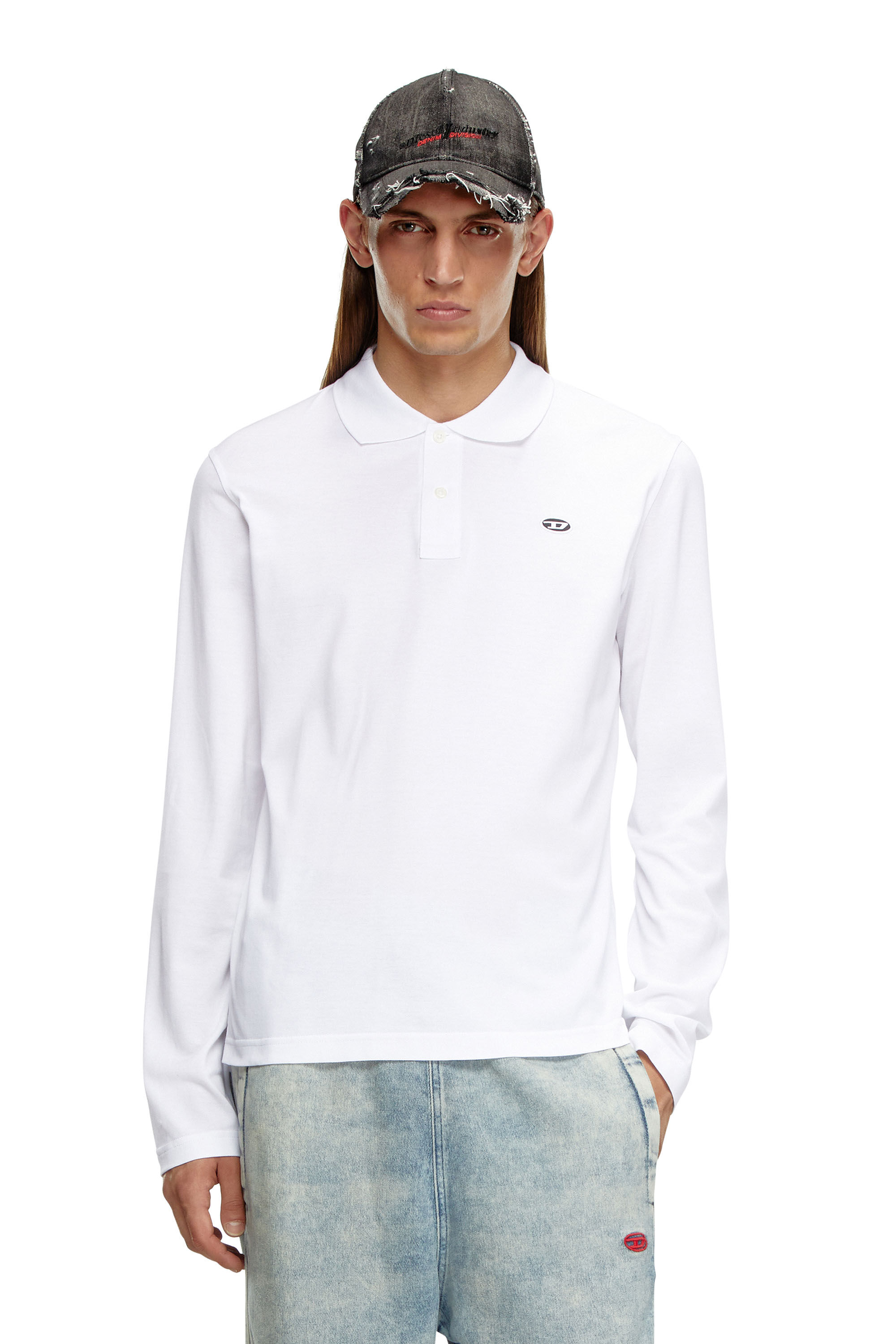 Diesel - T-SMITH-LS-DOVAL-PJ, Man Long-sleeve polo shirt with logo print in White - Image 3