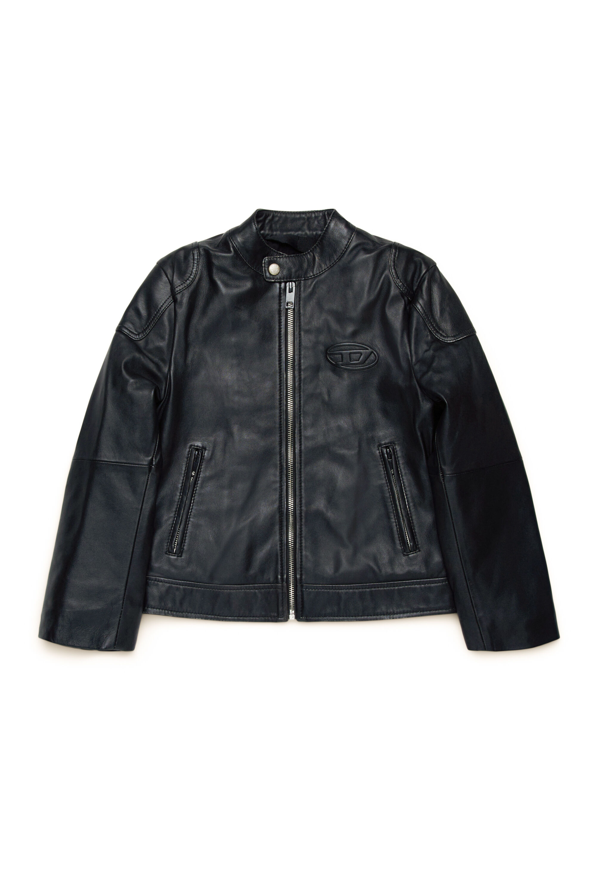 Diesel - JLHEIN, Man Leather biker jacket with embossed Oval D in Black - Image 1