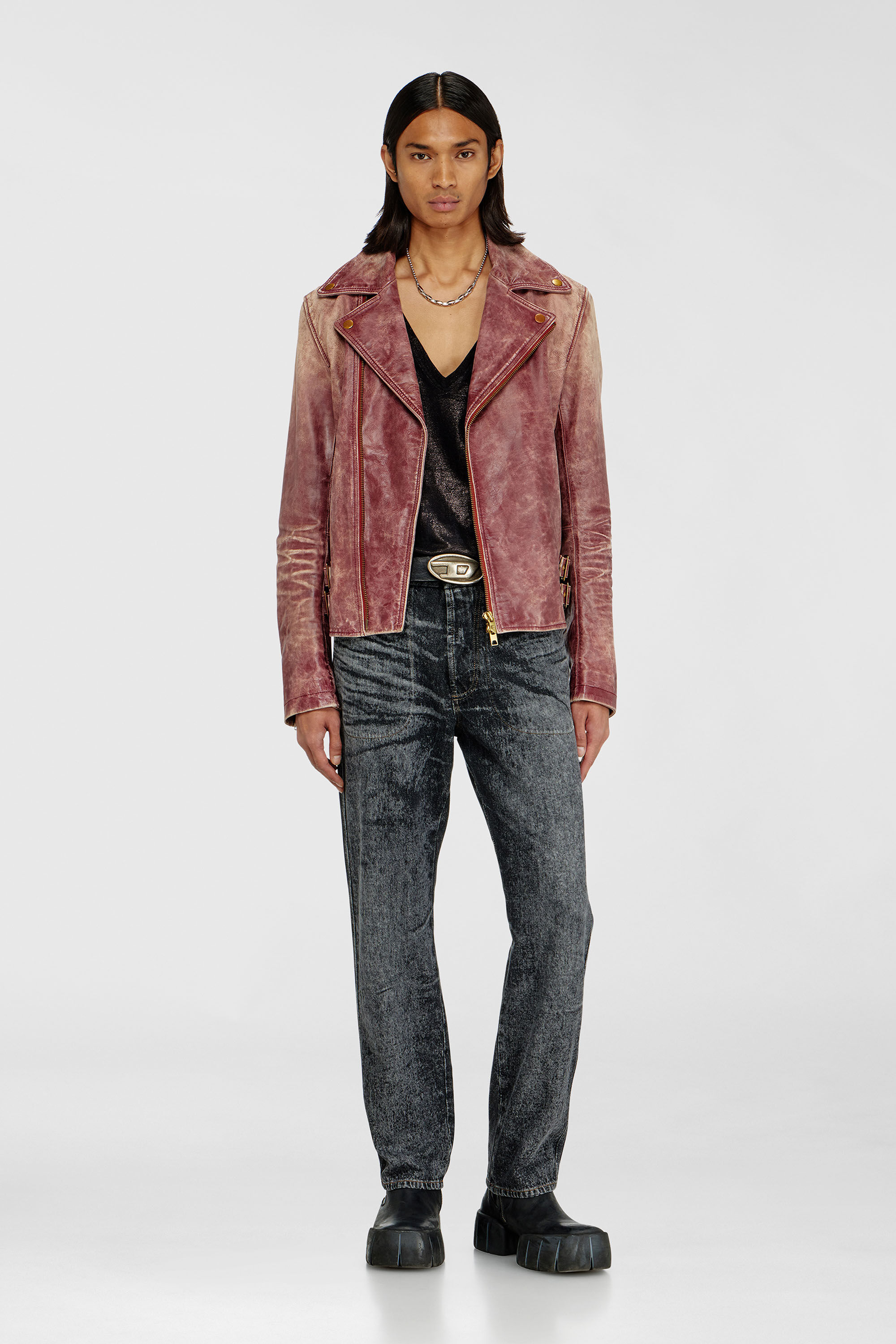 Diesel - L-EON-CJCM, Veste biker en cuir trait&eacute; Homme in Marron - 1