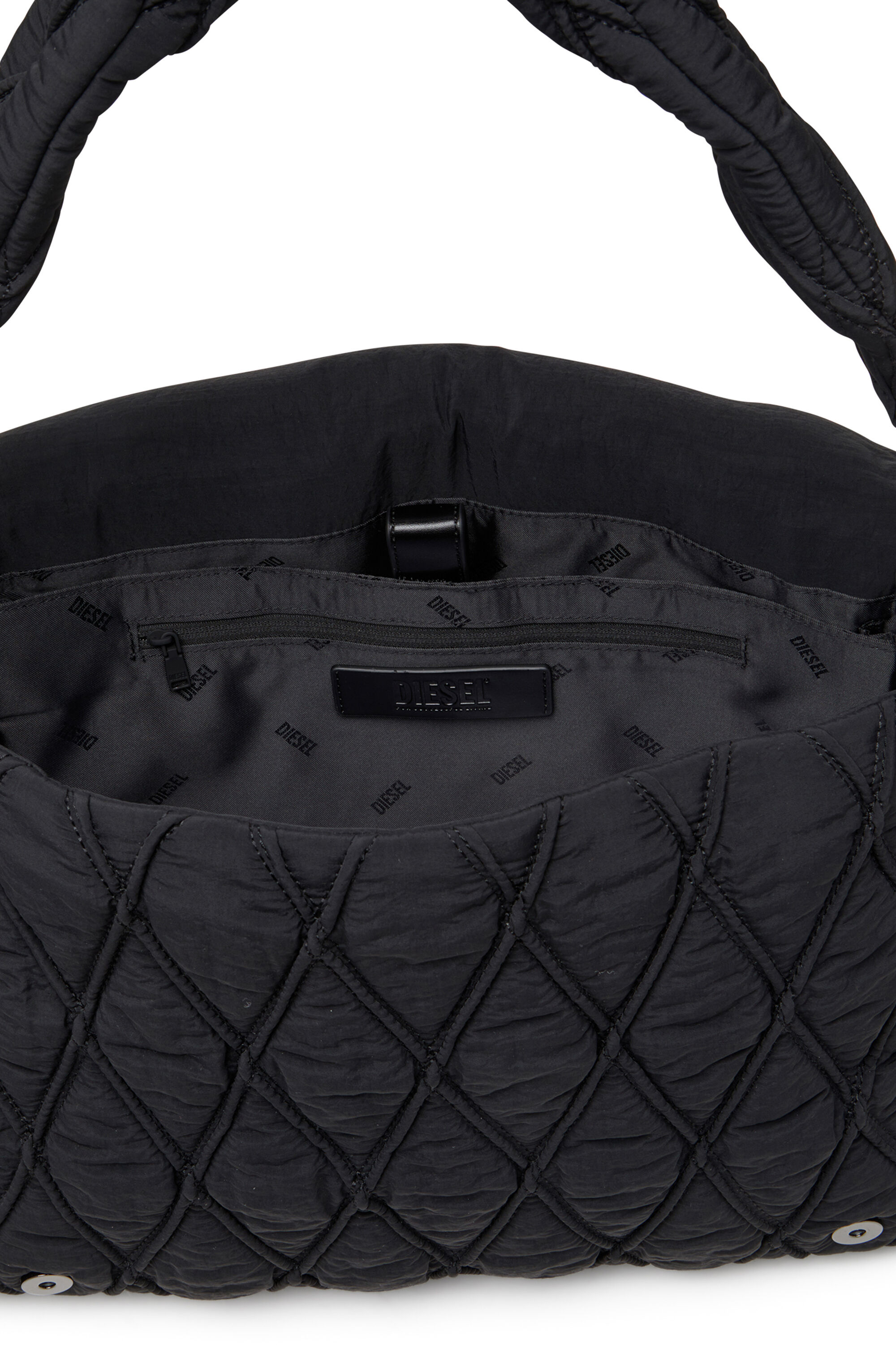 Diesel - CHARM-D SHOULDER L, Borsa a spalla in nylon washed trapuntato Donna in Nero - 5