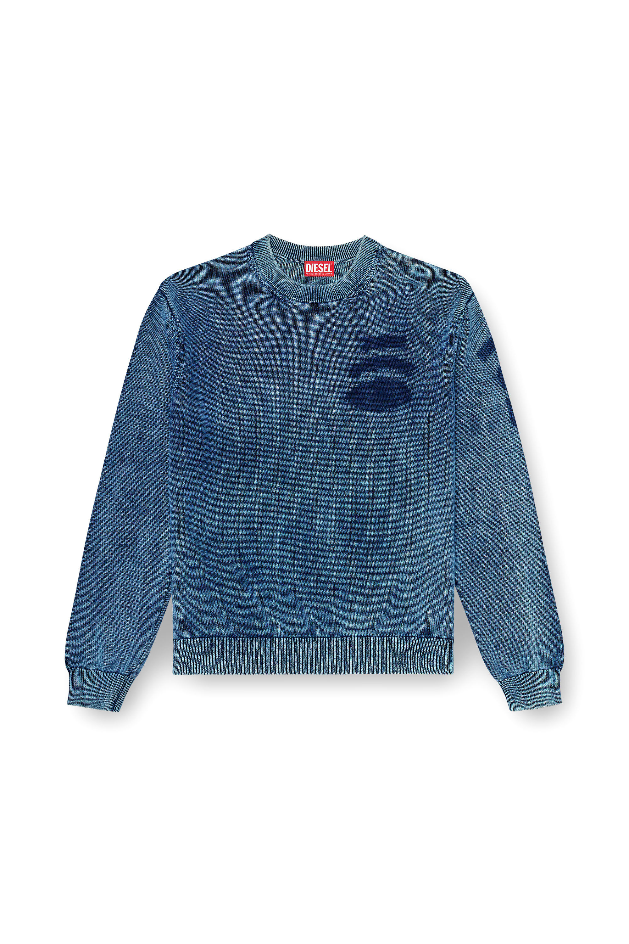 Diesel - K-PERNE, Herren Pullover in Denim-Optik mit Patch-Effekten in Mittelblau - 2
