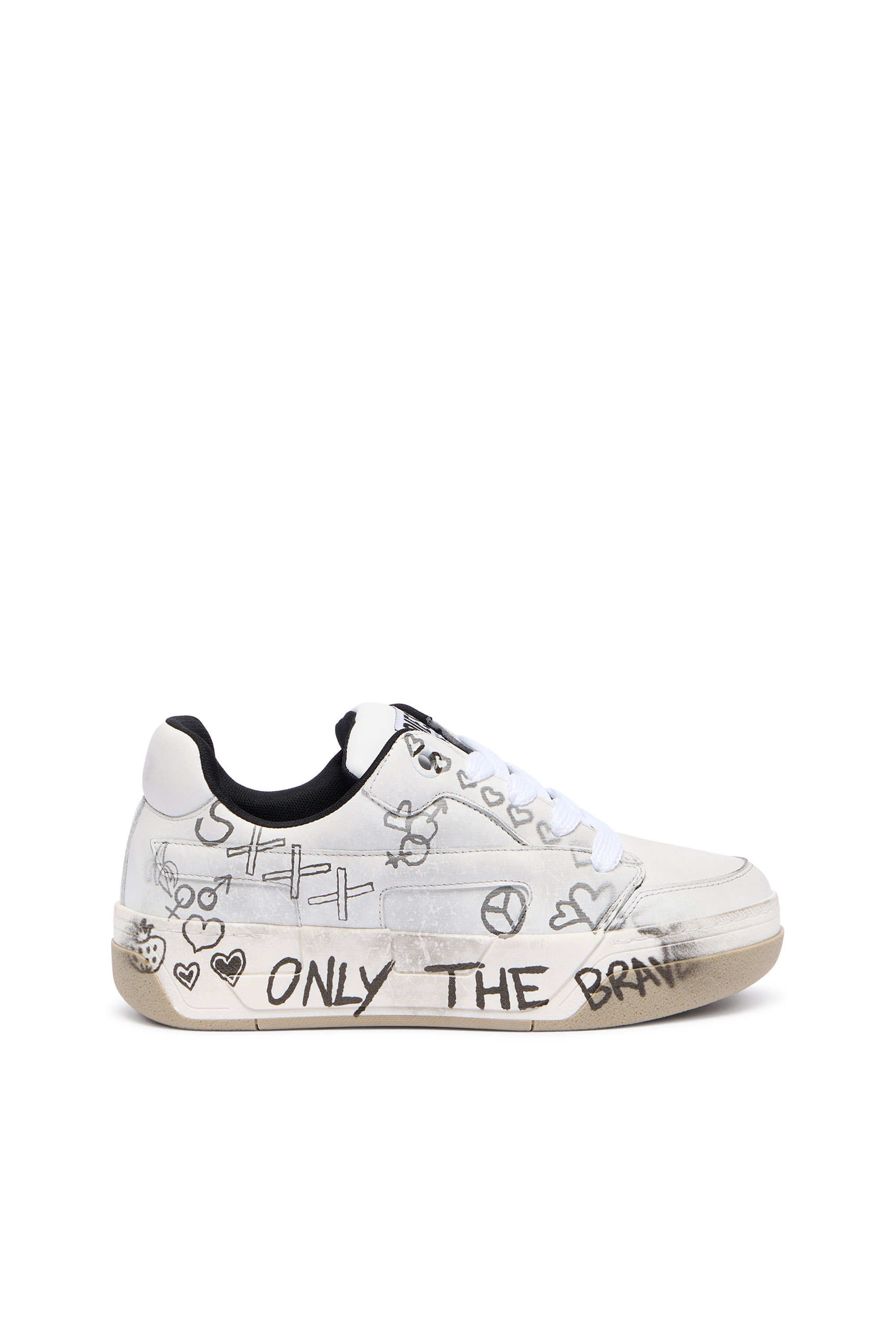 Diesel - S-D-OLLIE LOW W, D-Ollie-Baskets en cuir avec imprim&eacute; graffiti Femme in Blanc - 1