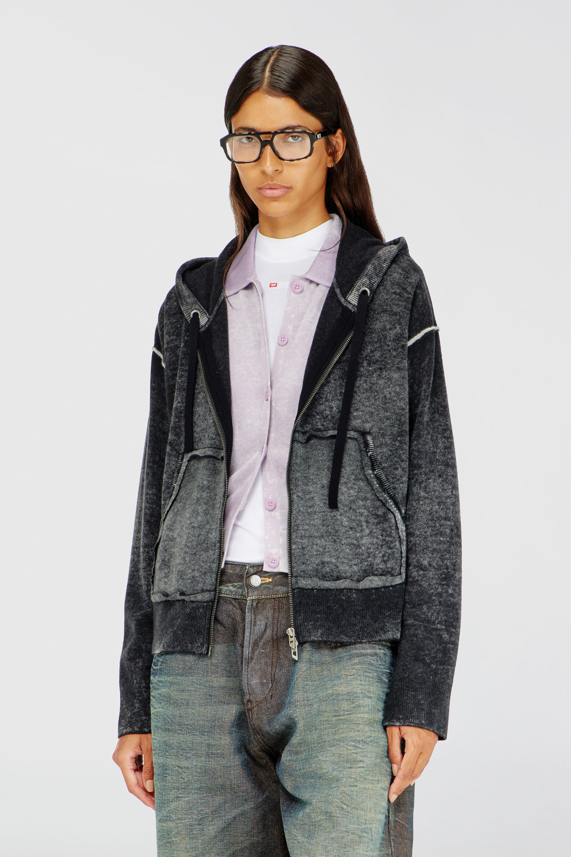 Diesel - M-HERMINE, Cardigan con cappuccio in lana con stampa interna Donna in Multicolor - 3