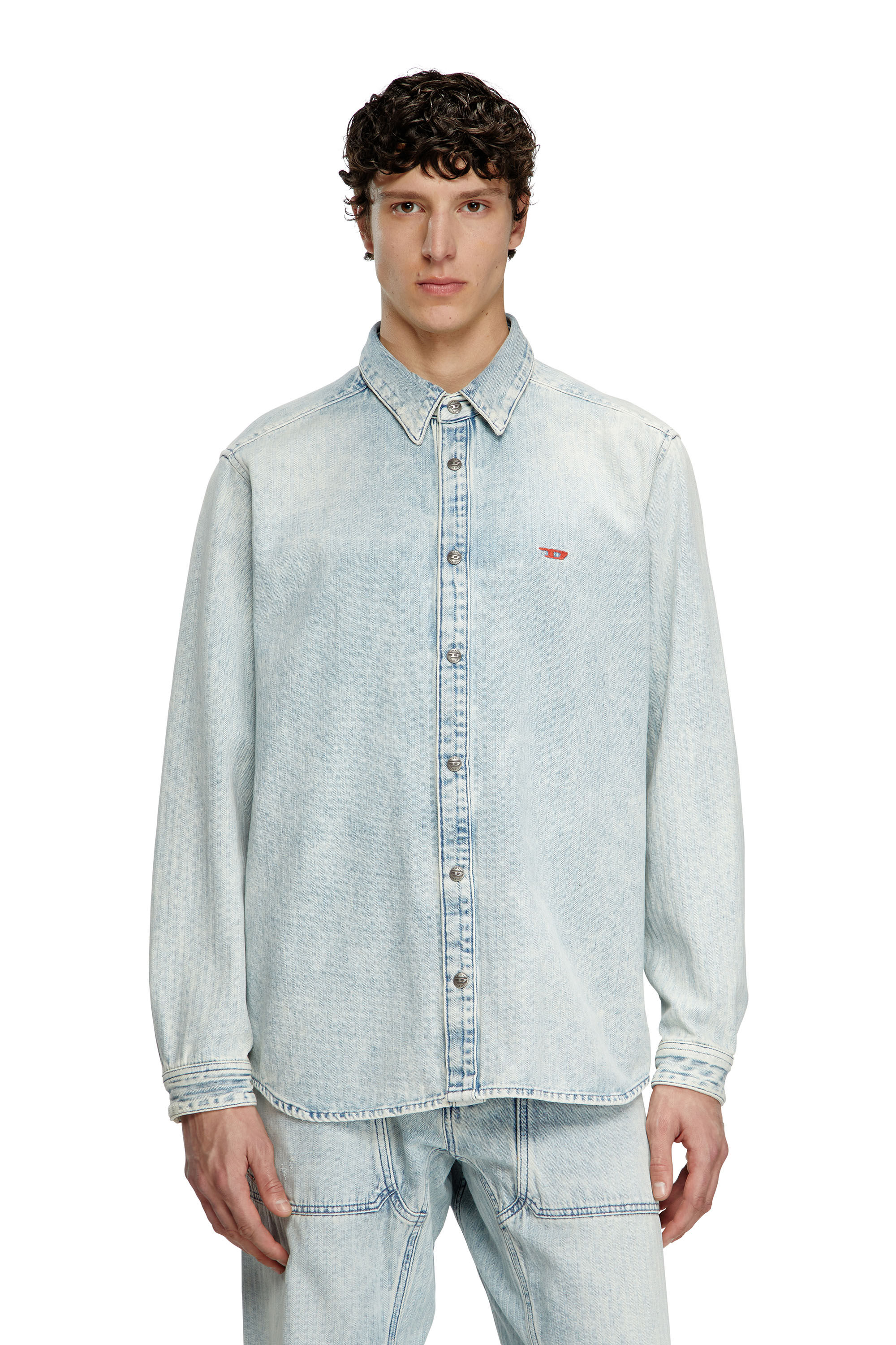 Diesel - D-SIMPLY, Chemise en denim à chevrons Homme in Bleu - 3
