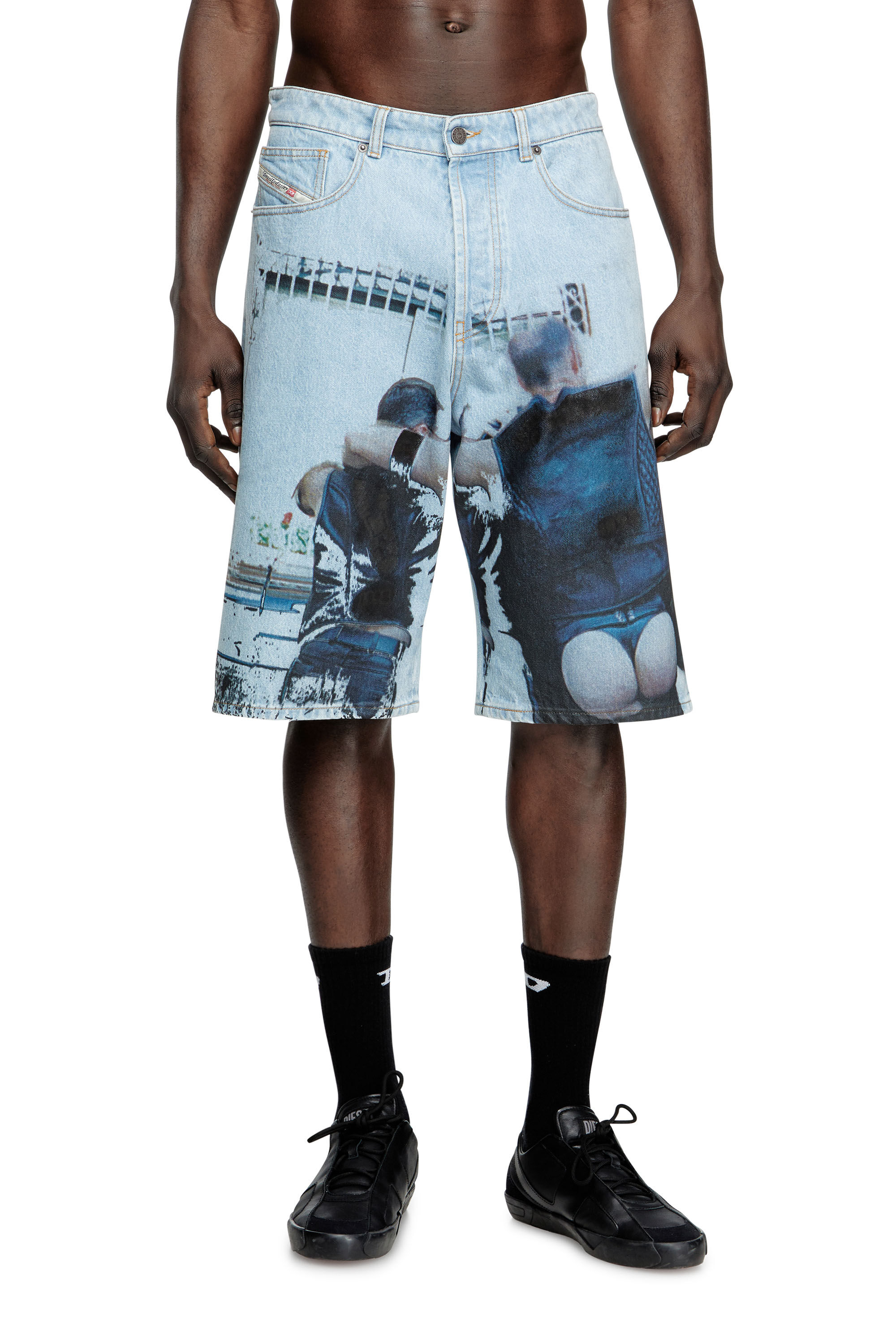 Diesel - PR-D-RIXFORD-S, Unisex Denim-Shorts mit verblasstem Print in Hellblau - 3