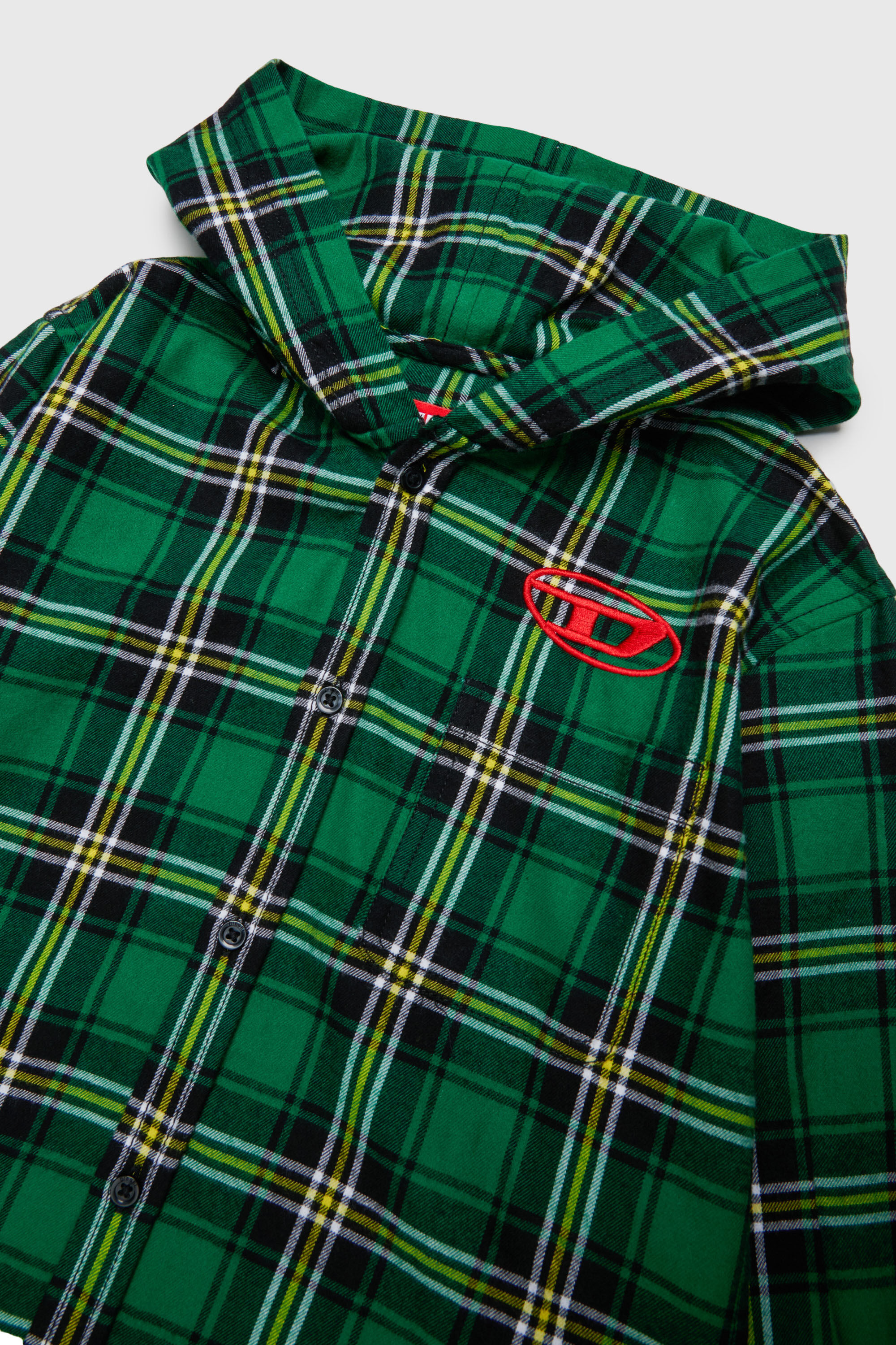 Diesel - CHECK OVER, Chemise &agrave; carreaux &agrave; capuche avec broderie Oval D Homme in Vert - 3