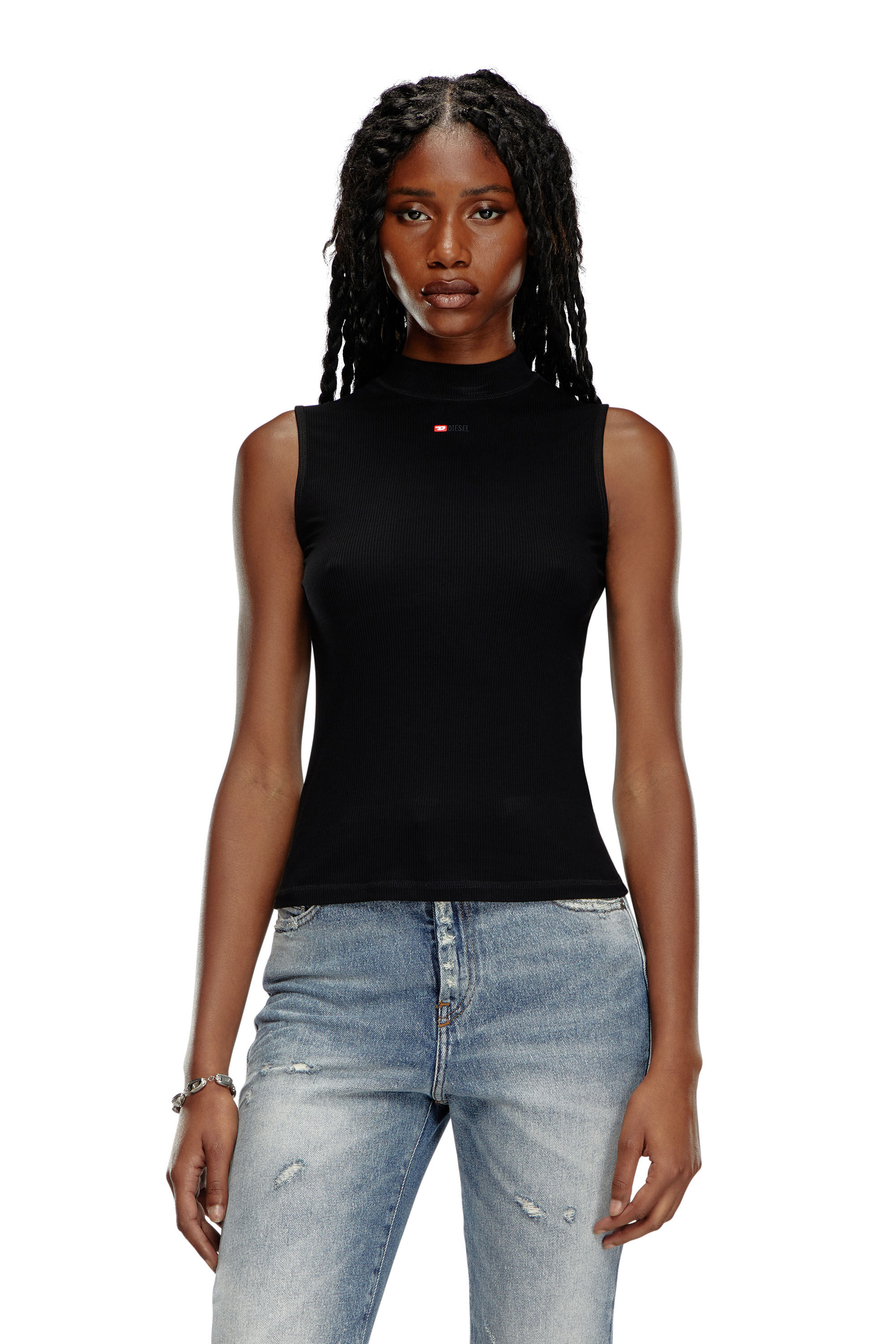 Diesel - T-MOKKY-SL-MICRODIV, Woman Ribbed tank top with mock neck in Black - Image 3