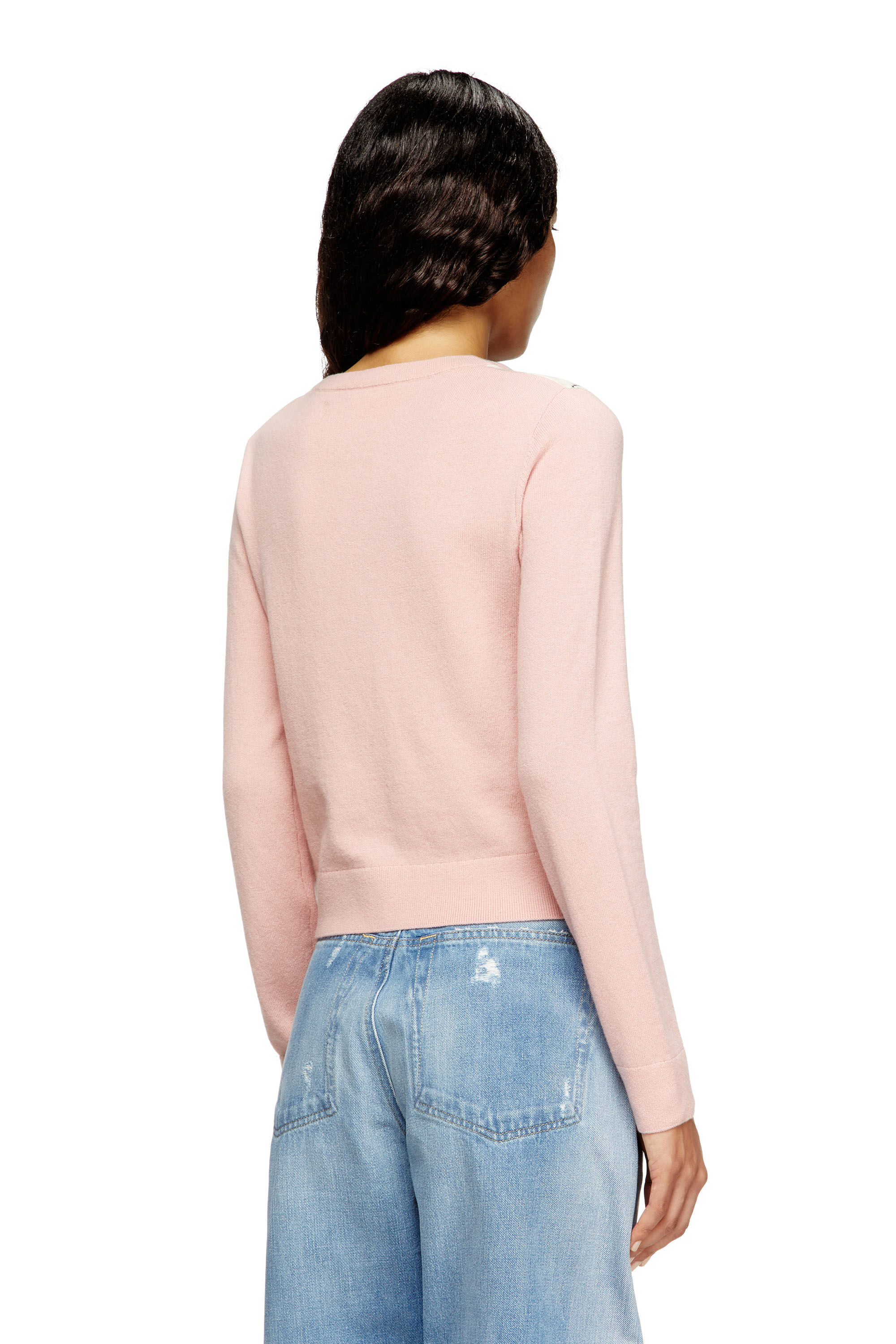 Diesel - M-ROMKO-LS, Damen Ausgeschnittener Pullover aus Argyle-Wolle in Rosa - 4