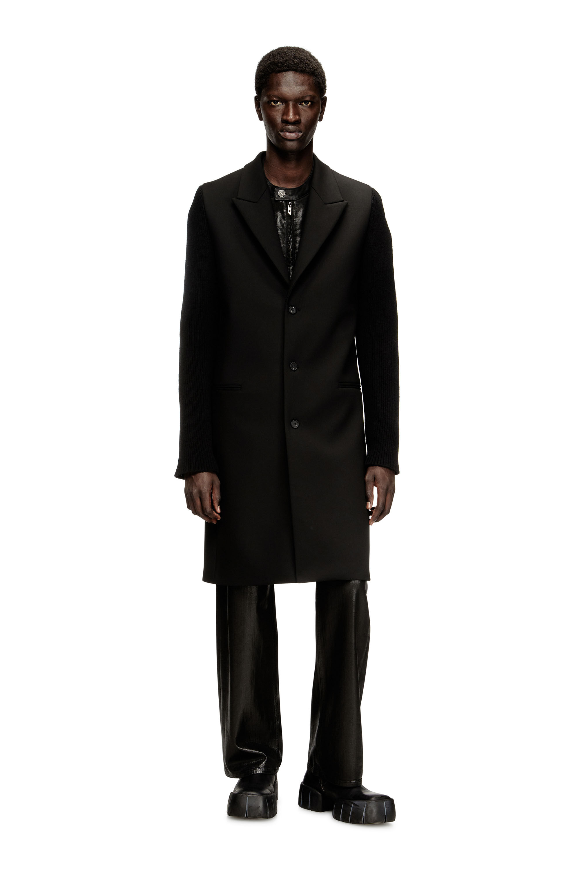 Diesel - W-YARD, Manteau en tissu tailleur et maille côtelée Homme in Noir - 1