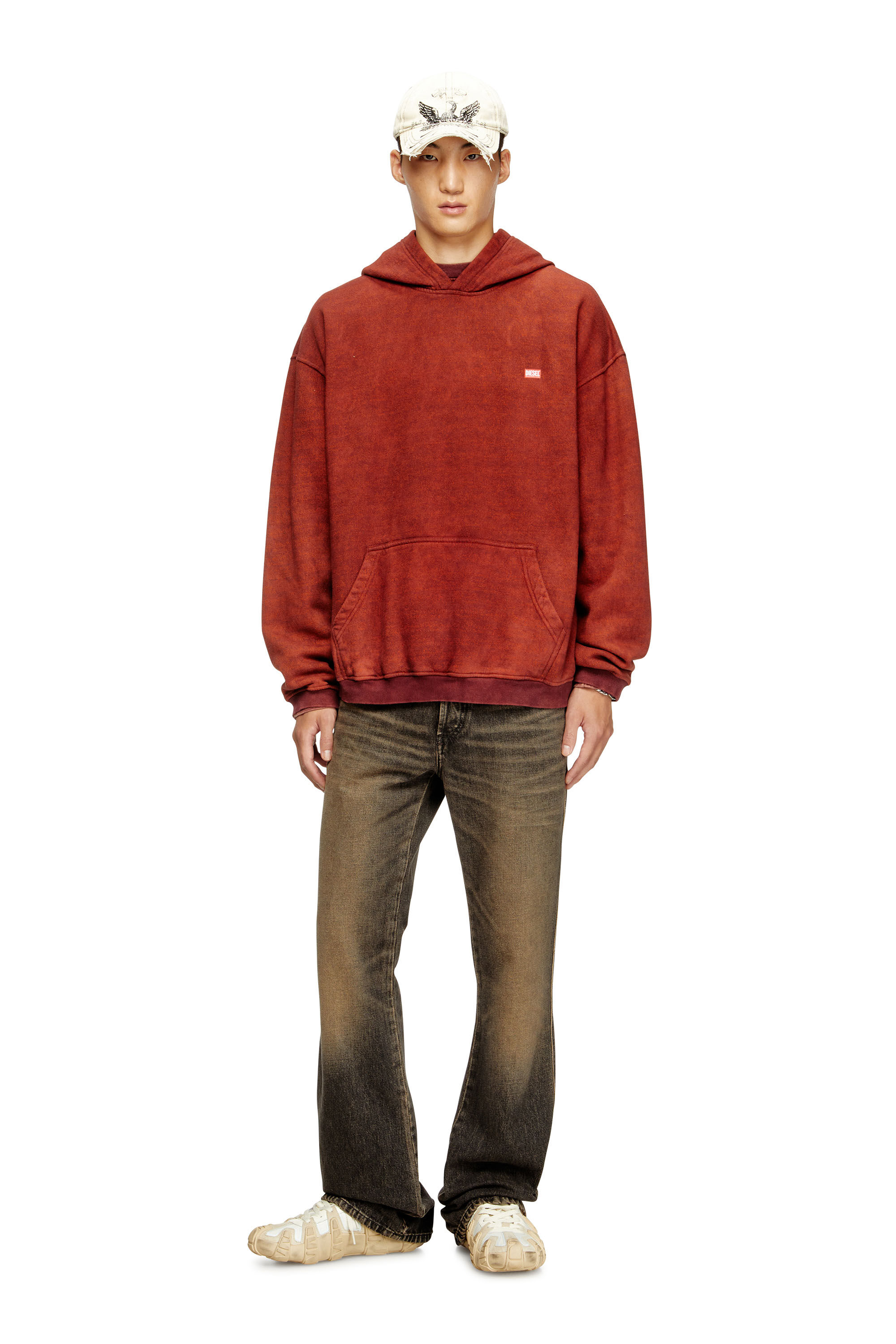 Diesel - S-KAI, Hoodie in cotone con tasca a marsupio Uomo in Marrone - 1