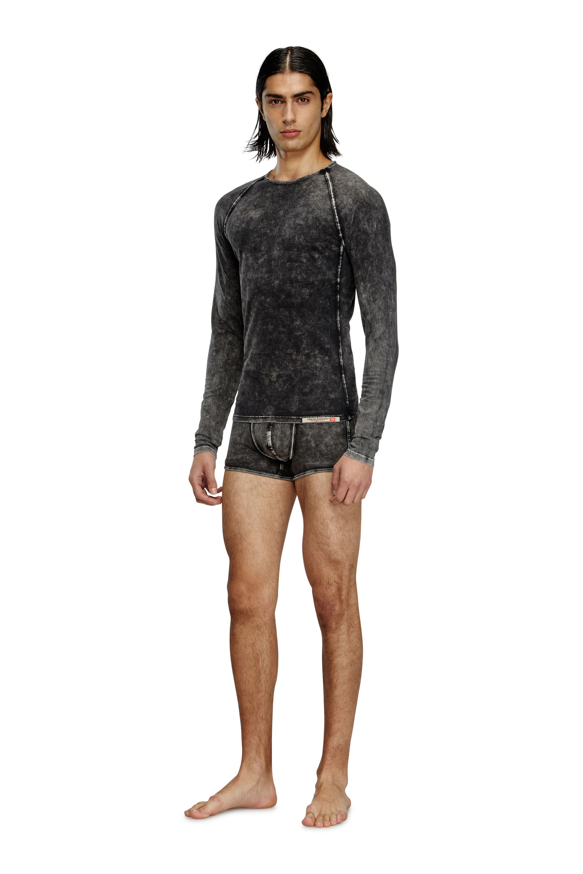 Diesel - EFREM-DNM, T-shirt a maniche lunghe effetto denim Uomo in Nero - 1