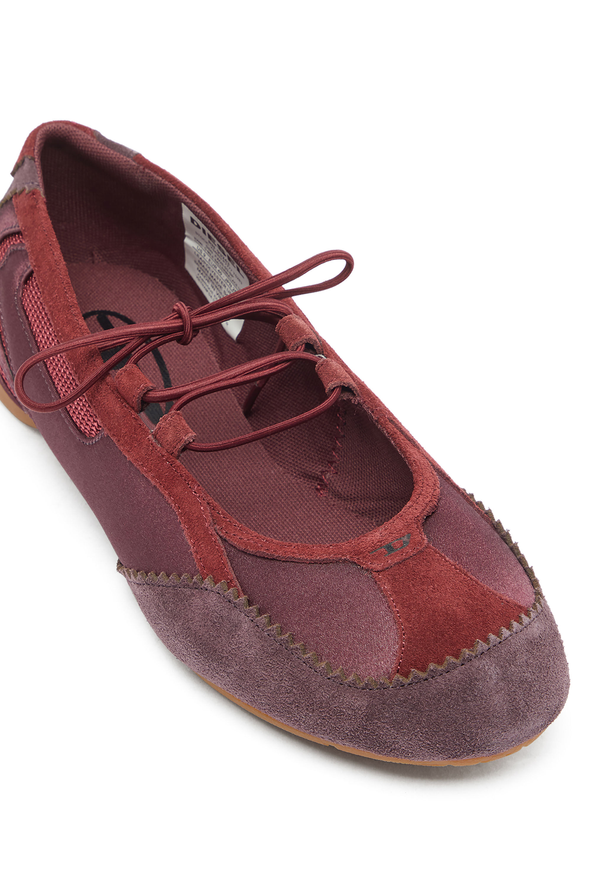 Diesel - D-MILE BALLERINA LACE UP II W, D-Mile - Ballerines &agrave; lacets en cuir et mesh Femme in Rouge - 6